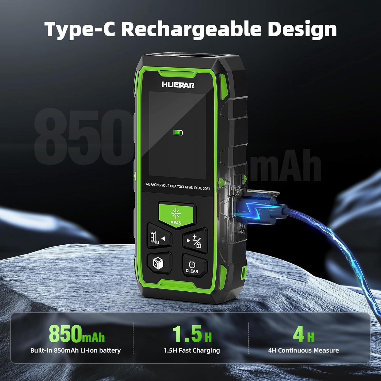 Medidor de Distancia Láser Doble Huepar 120M Recargable