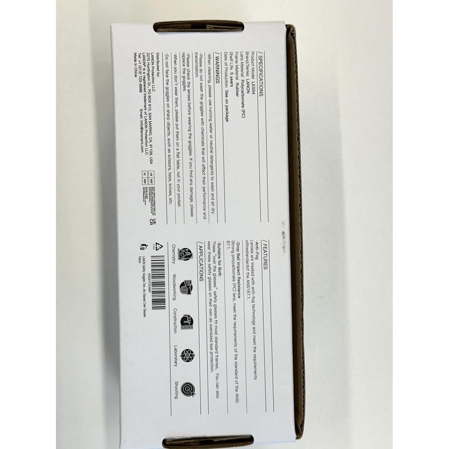 Gafas de Seguridad LANON Anti-Niebla UV Ajustables 14.73 cm