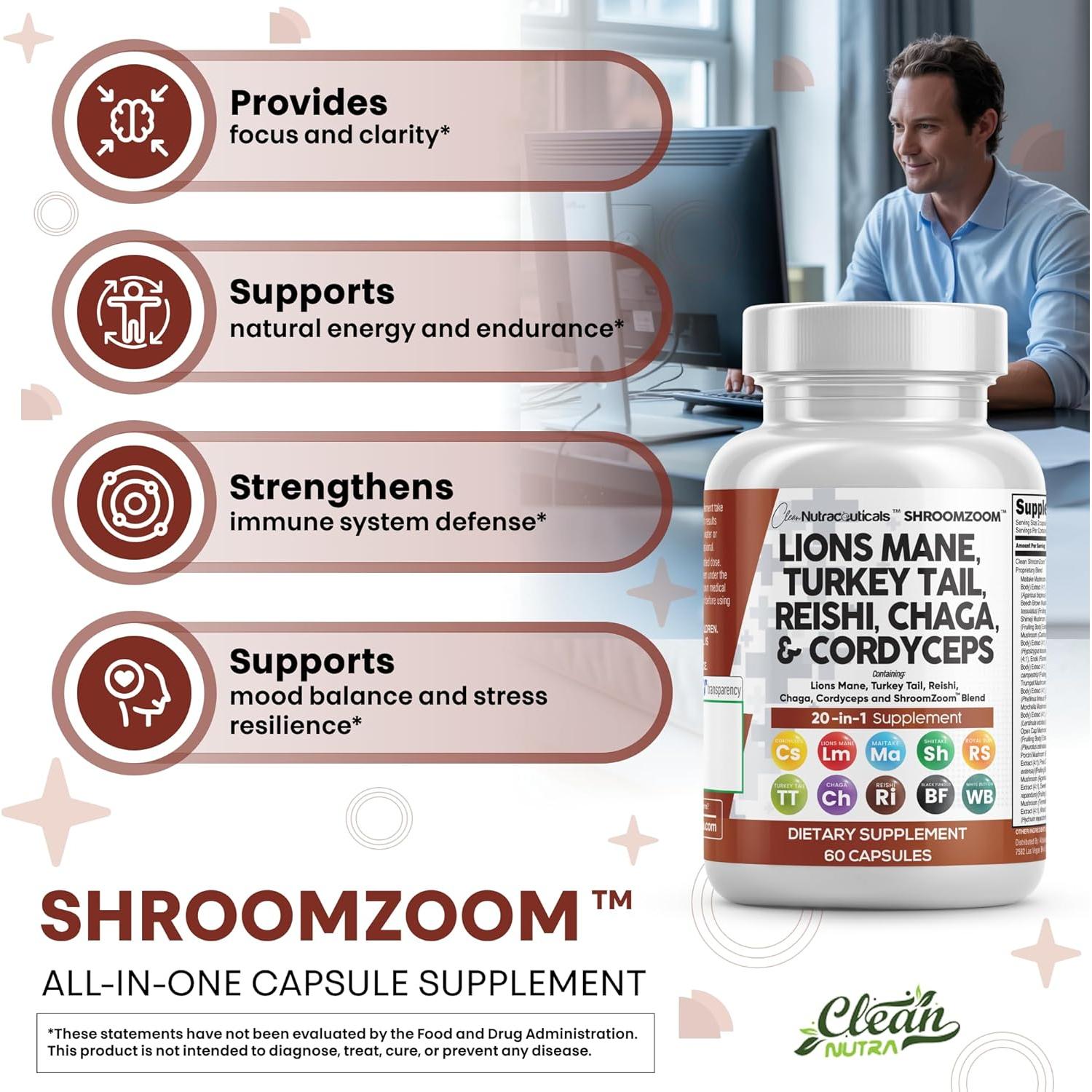 Suplemento de Champiñón 20 en 1 Clean Nutraceuticals 348g