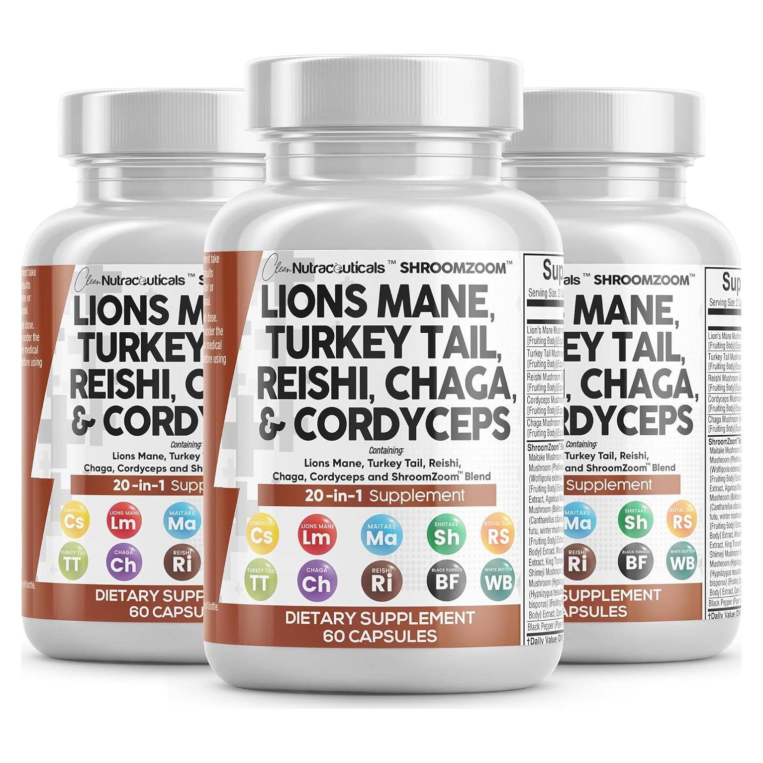 Suplemento de Hongos Clean Nutraceuticals 20 en 1 - 3 Paquetes