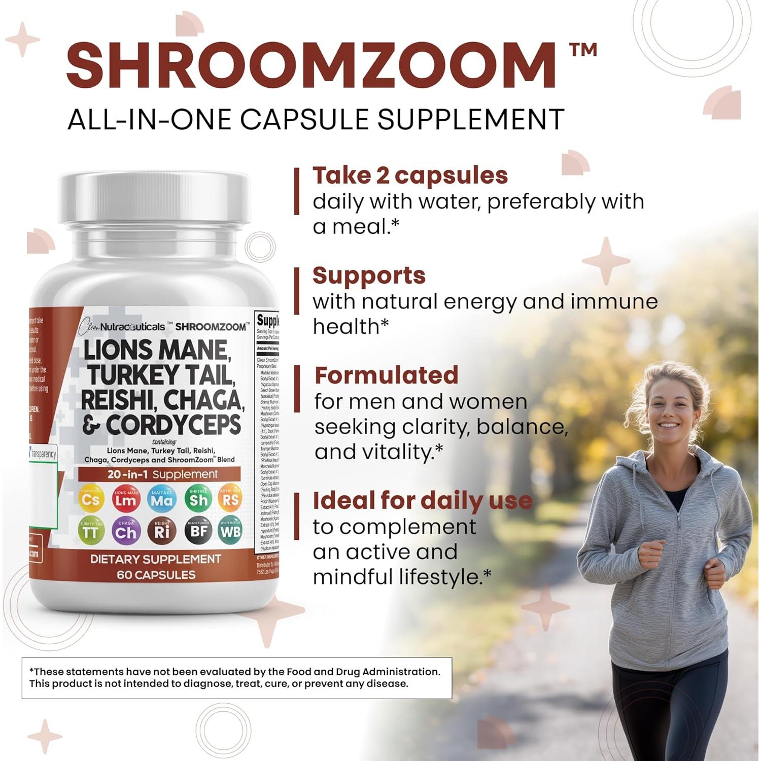 Suplemento de Hongos Clean Nutraceuticals 20 en 1 - 3 Paquetes