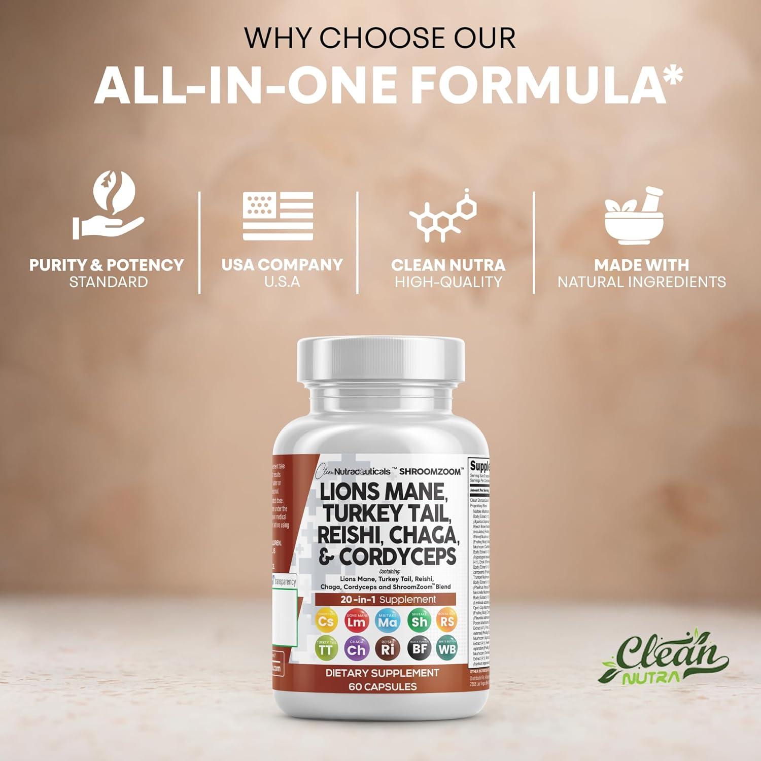 Suplemento de Hongos Clean Nutraceuticals 20 en 1 - 3 Paquetes