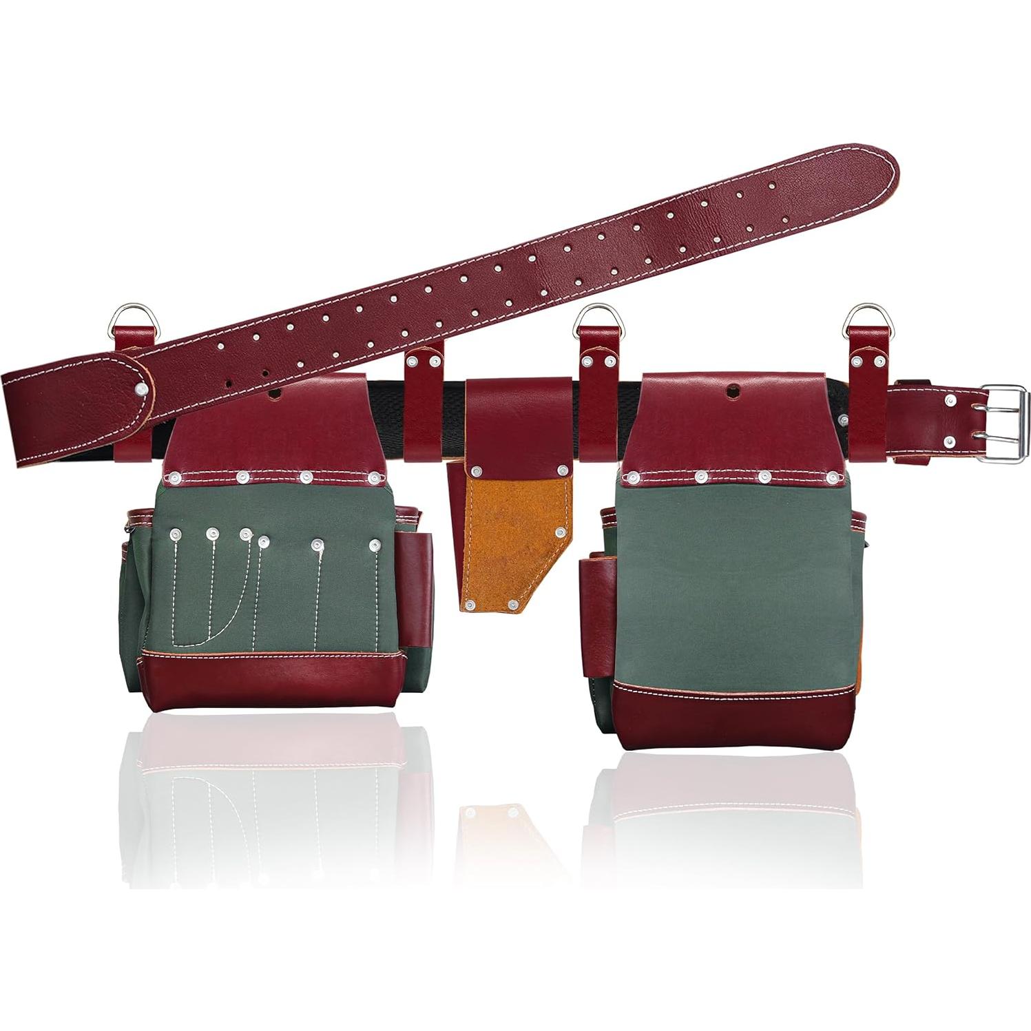 Cinturón de herramientas FUERI 19 bolsillos Nylon Cuero Verde