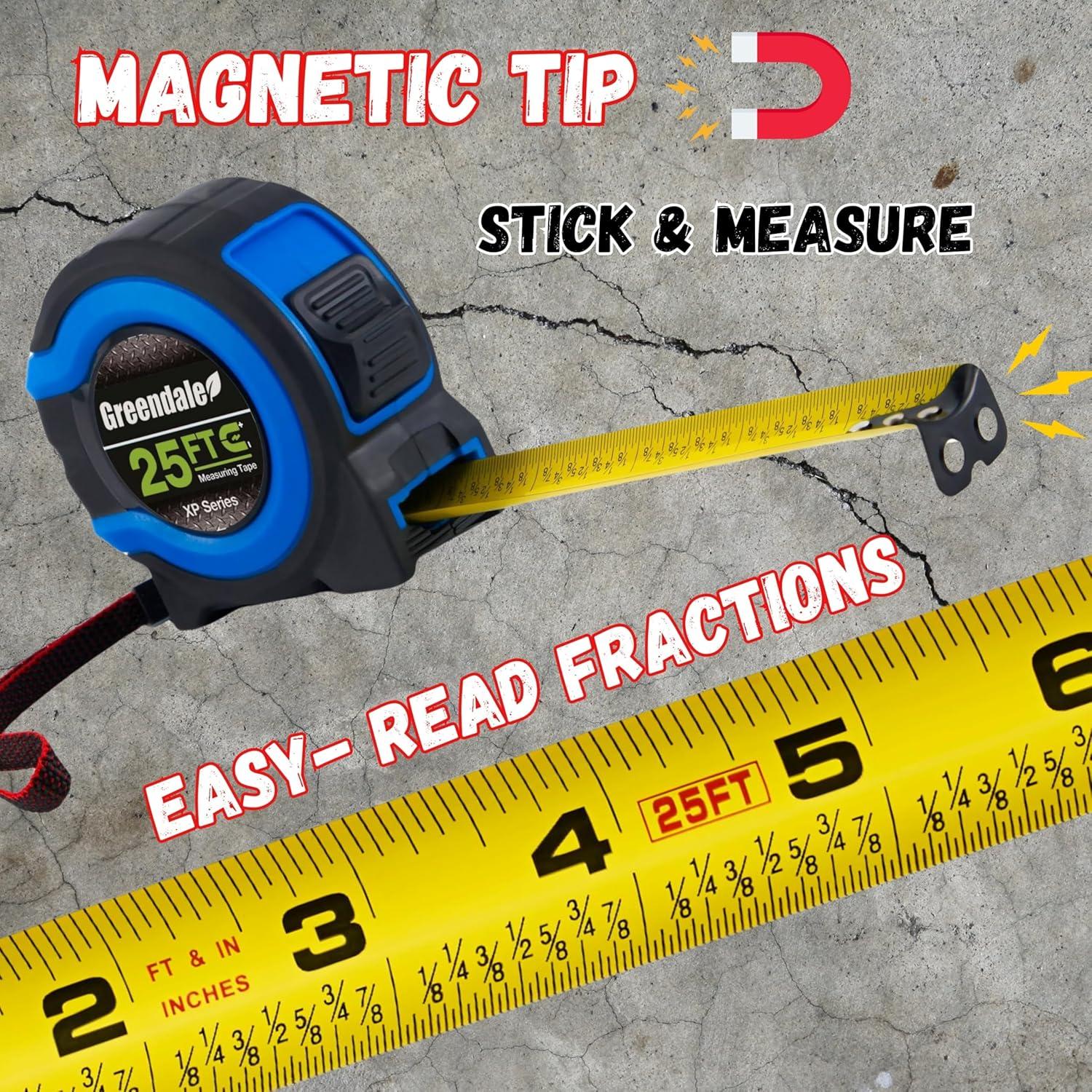 Greendale - Paquete de 3 Cintas Métricas 7.5m - Punta Magnética