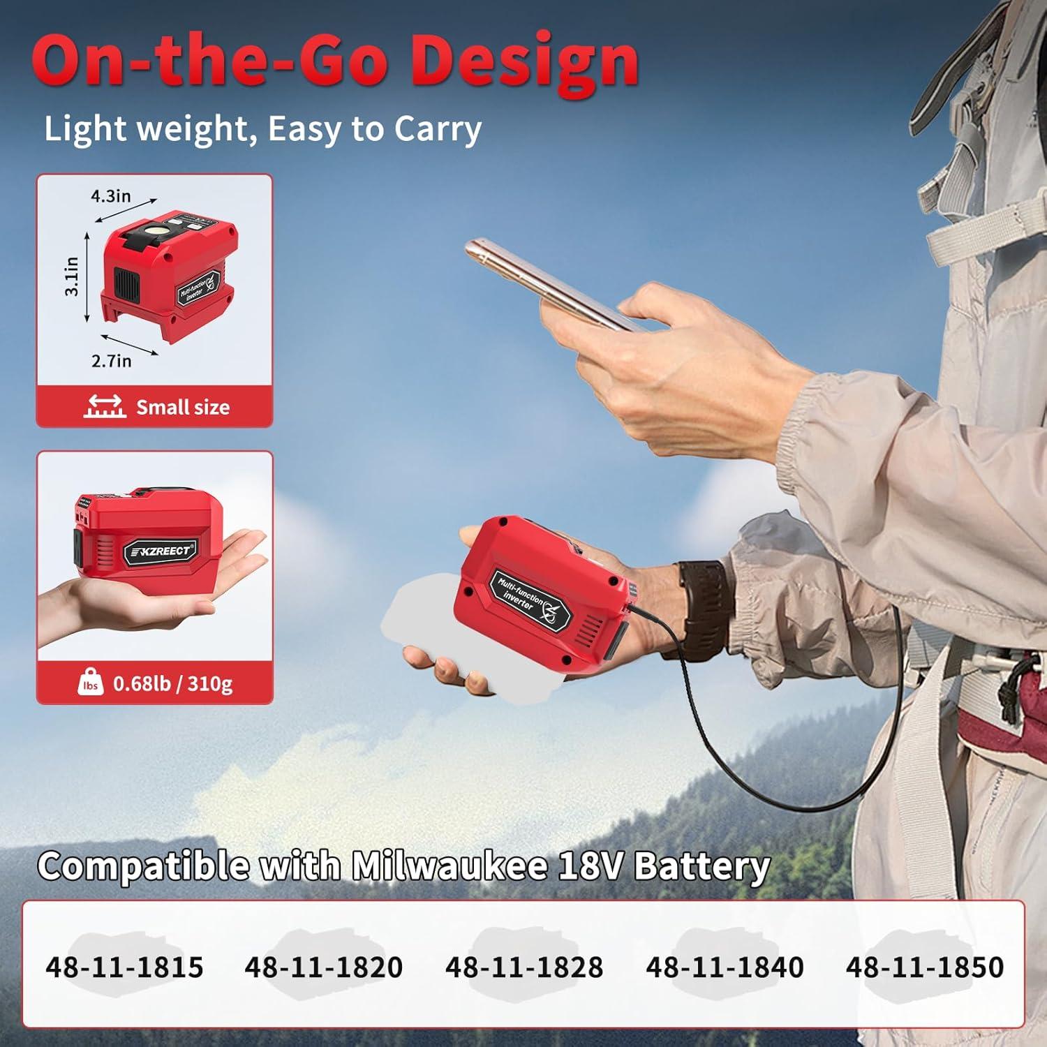 Inversor de Potencia 220W Kzreect DC 18V a AC 110V con USB