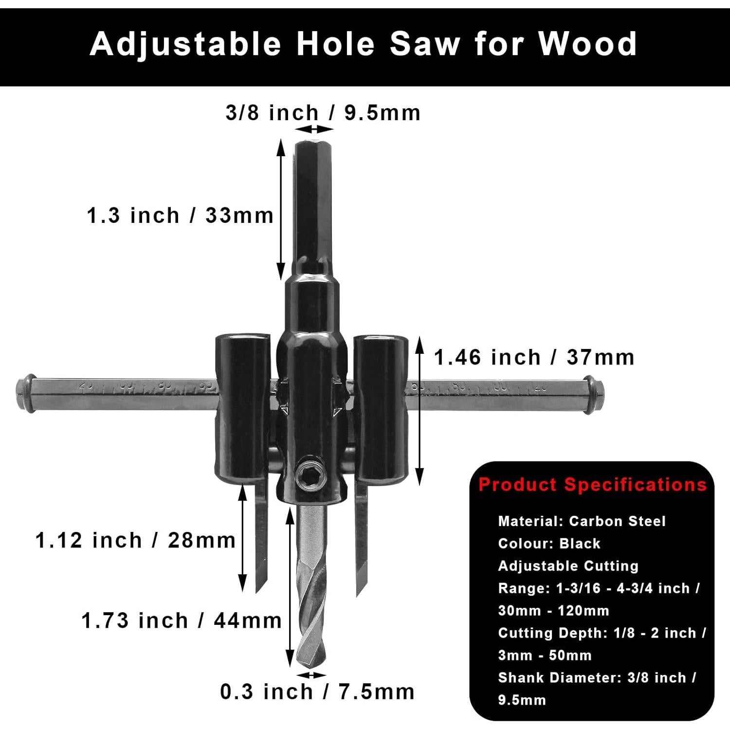 Cortador de Agujero Ajustable Aracombie 30mm a 120mm