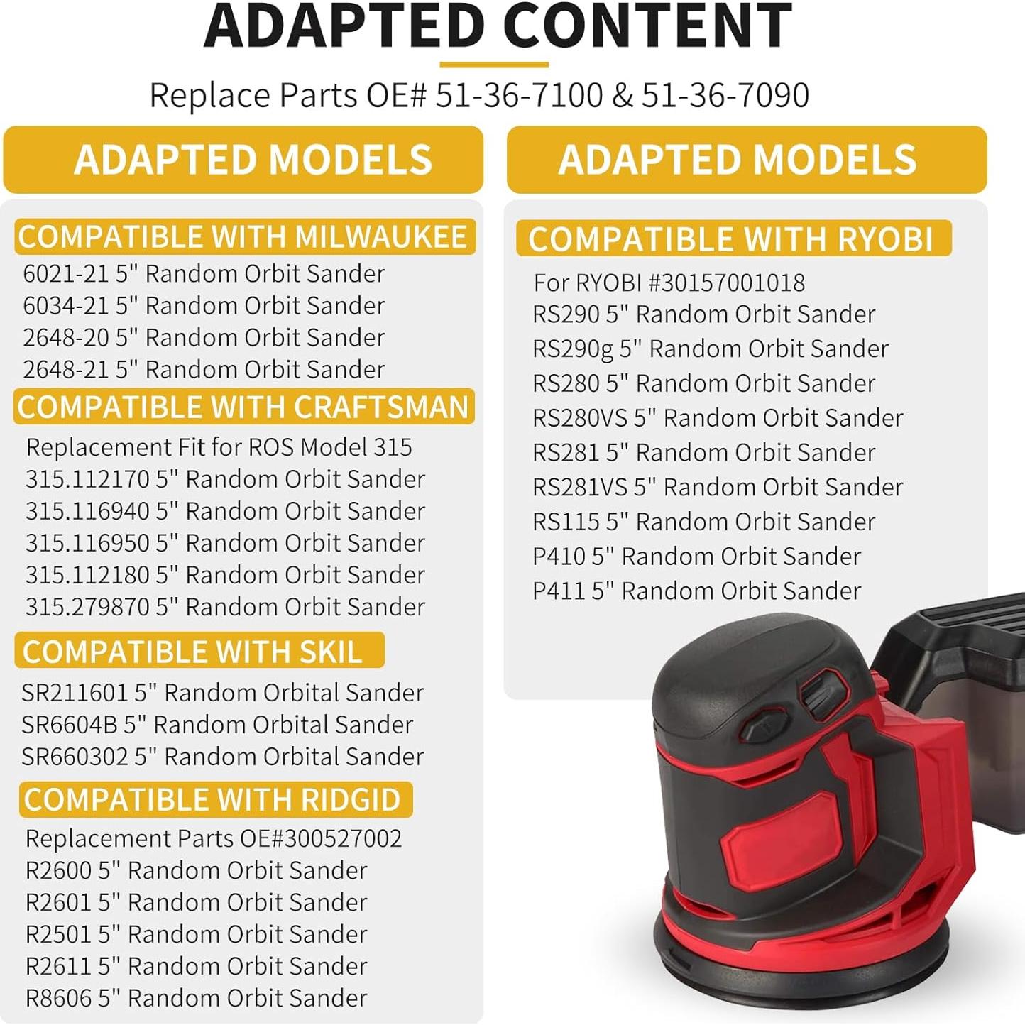 Almohadilla de Lijadora 5" Reemplazo Milwaukee 51-36-7100