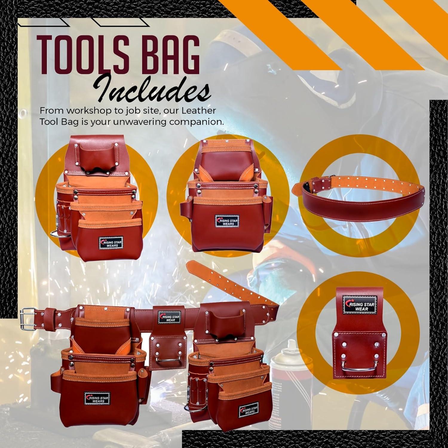 Cinturón de Herramientas de Cuero Rising Star 18 Bolsillos