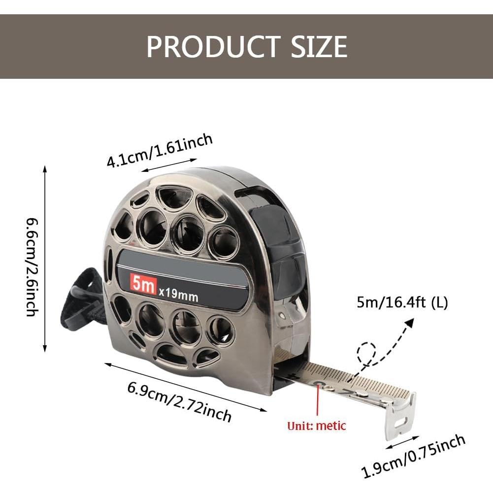 Cinta Métrica Tookie 5m Auto Bloqueo Acero Inoxidable Plata