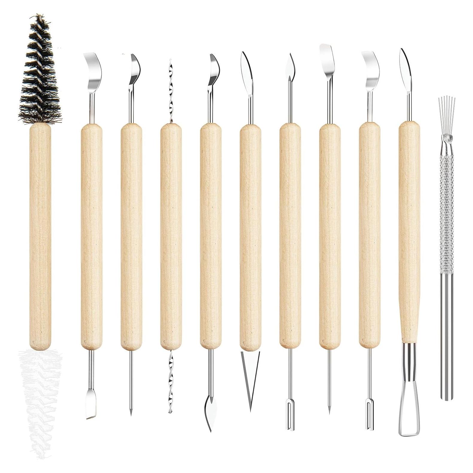 11PCS Wooden Clay Tool Set, Double-Head Ceramic Modeling Tool, Pottery Sculpting Tools for Carving, Molding, Cutting, Trimming, Pottery Wheel, Crafting Supplies, Beginners, Adults, Students