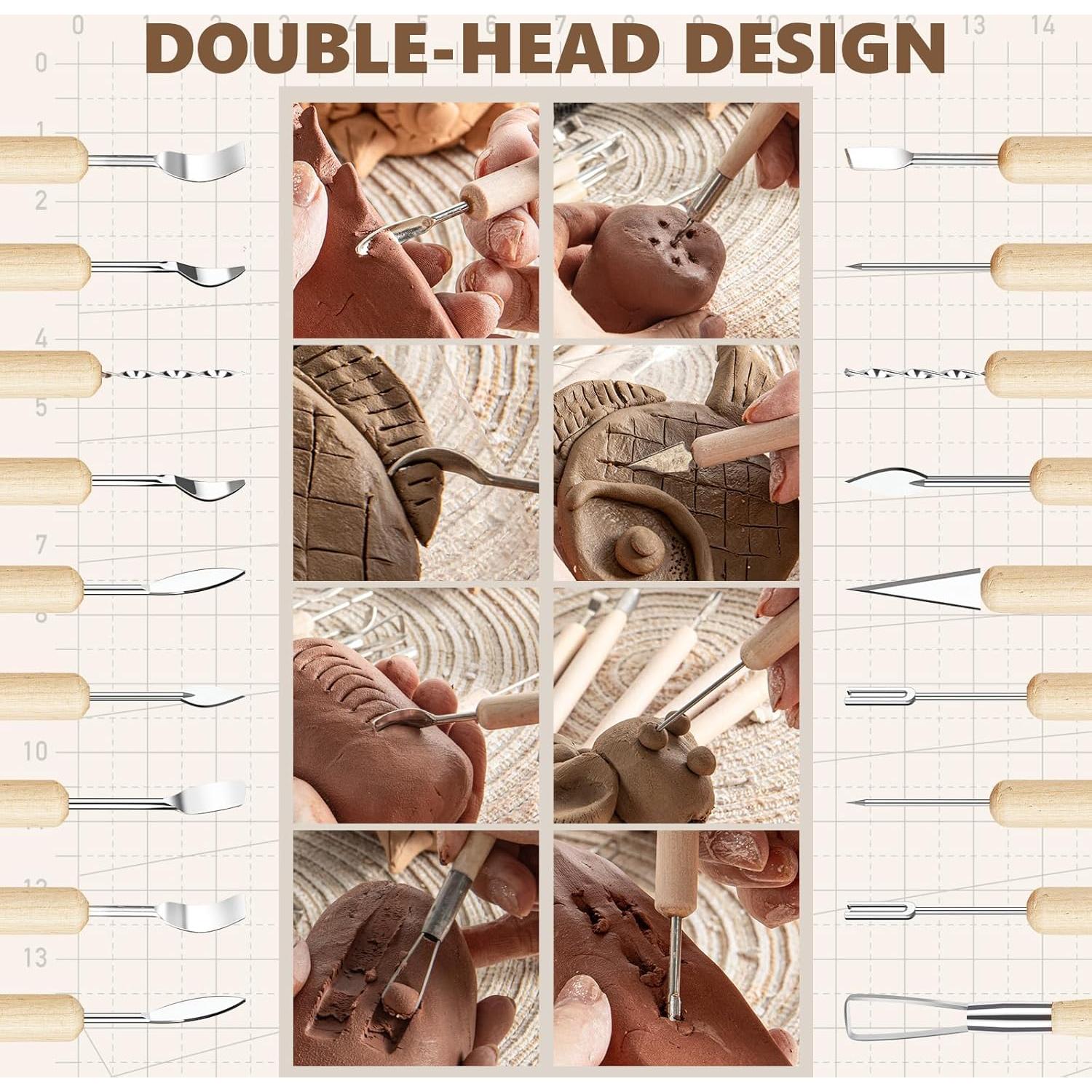 11PCS Wooden Clay Tool Set, Double-Head Ceramic Modeling Tool, Pottery Sculpting Tools for Carving, Molding, Cutting, Trimming, Pottery Wheel, Crafting Supplies, Beginners, Adults, Students