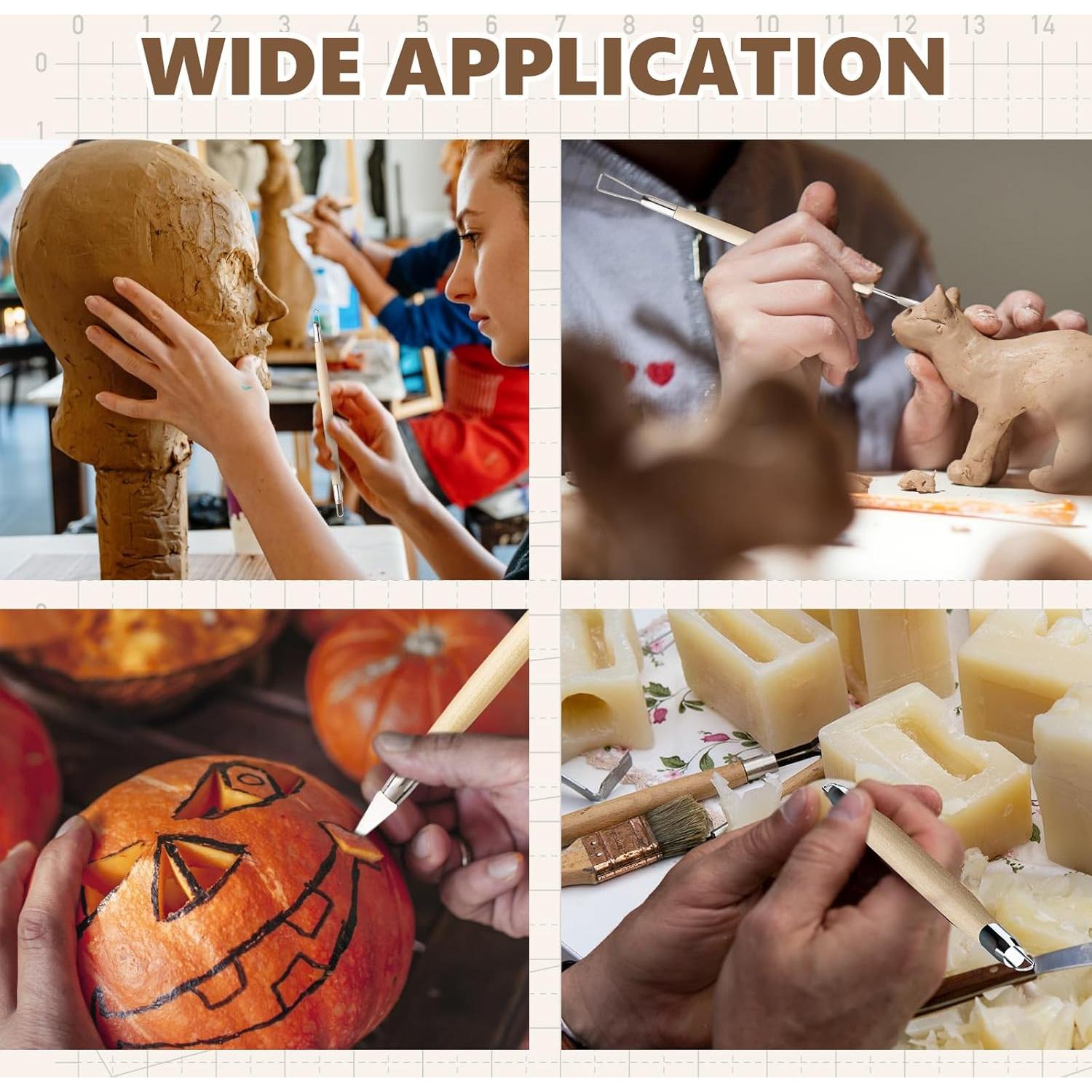 11PCS Wooden Clay Tool Set, Double-Head Ceramic Modeling Tool, Pottery Sculpting Tools for Carving, Molding, Cutting, Trimming, Pottery Wheel, Crafting Supplies, Beginners, Adults, Students