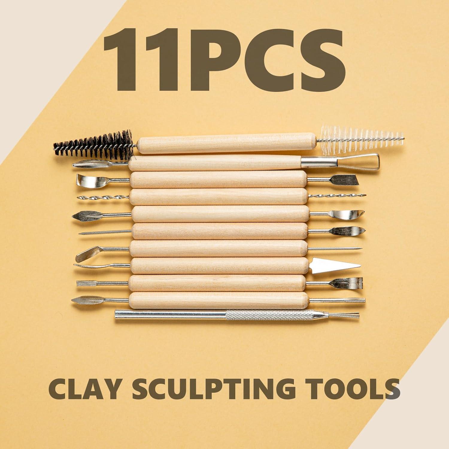 11PCS Wooden Clay Tool Set, Double-Head Ceramic Modeling Tool, Pottery Sculpting Tools for Carving, Molding, Cutting, Trimming, Pottery Wheel, Crafting Supplies, Beginners, Adults, Students