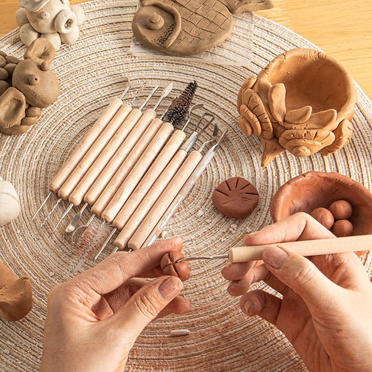 11PCS Wooden Clay Tool Set, Double-Head Ceramic Modeling Tool, Pottery Sculpting Tools for Carving, Molding, Cutting, Trimming, Pottery Wheel, Crafting Supplies, Beginners, Adults, Students