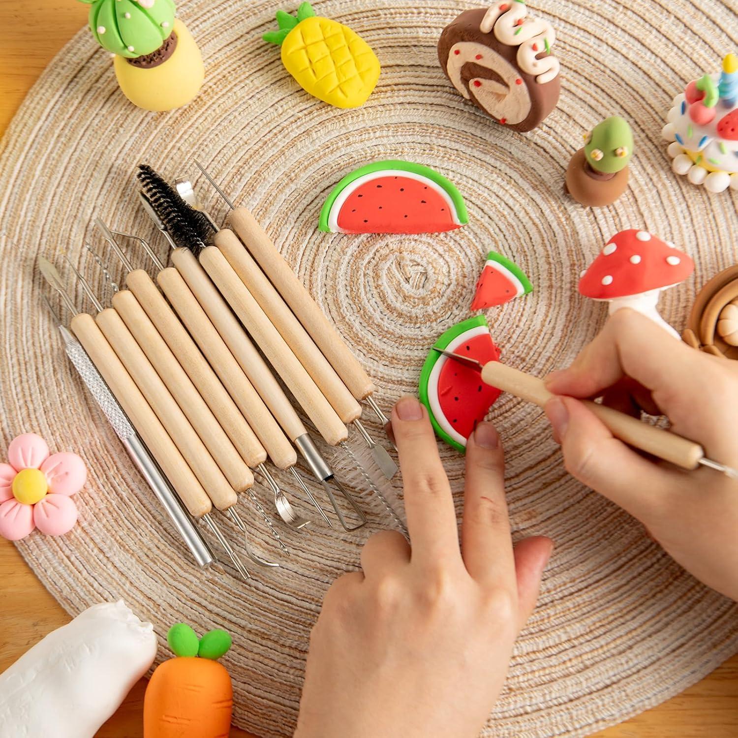 11PCS Wooden Clay Tool Set, Double-Head Ceramic Modeling Tool, Pottery Sculpting Tools for Carving, Molding, Cutting, Trimming, Pottery Wheel, Crafting Supplies, Beginners, Adults, Students