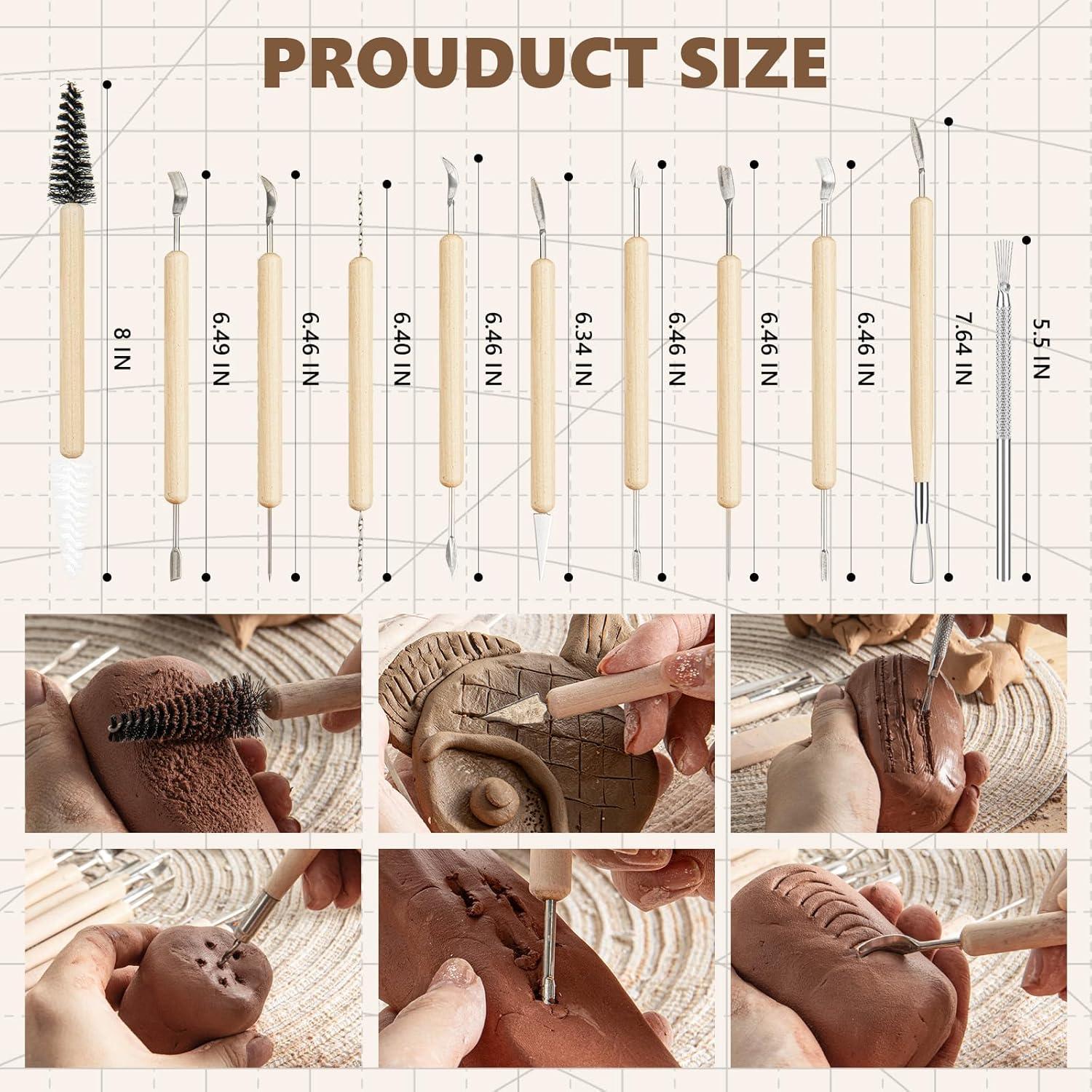 11PCS Wooden Clay Tool Set, Double-Head Ceramic Modeling Tool, Pottery Sculpting Tools for Carving, Molding, Cutting, Trimming, Pottery Wheel, Crafting Supplies, Beginners, Adults, Students