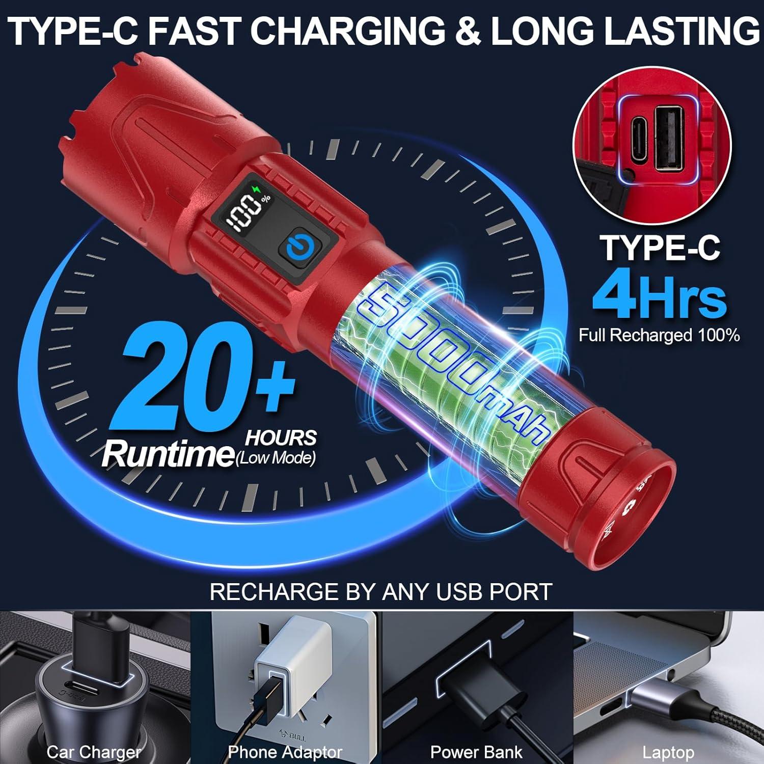 Linterna Táctica LED Banral K-2401-B Recargable USB C 5000mAh