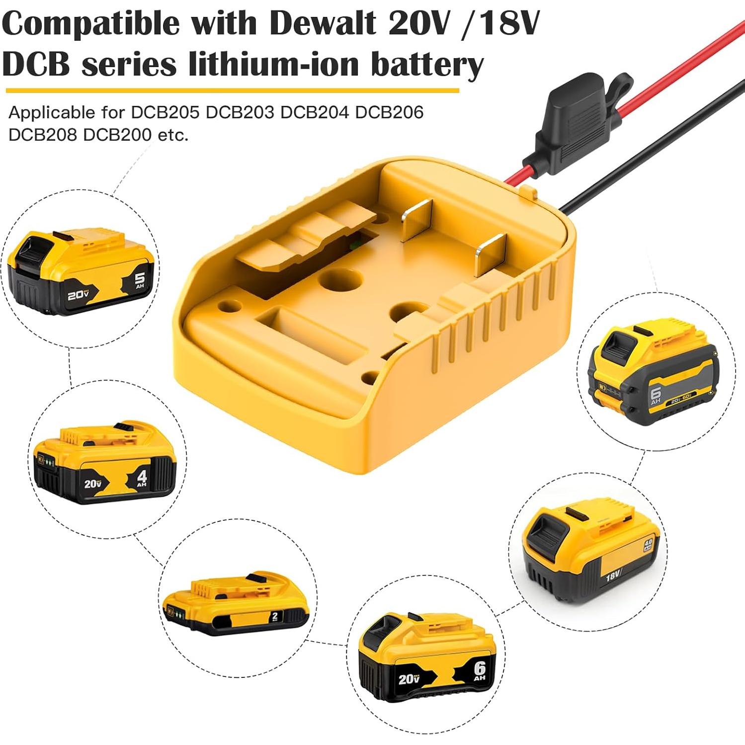 Adaptador Power Wheels Dewalt 20V con fusible y conector