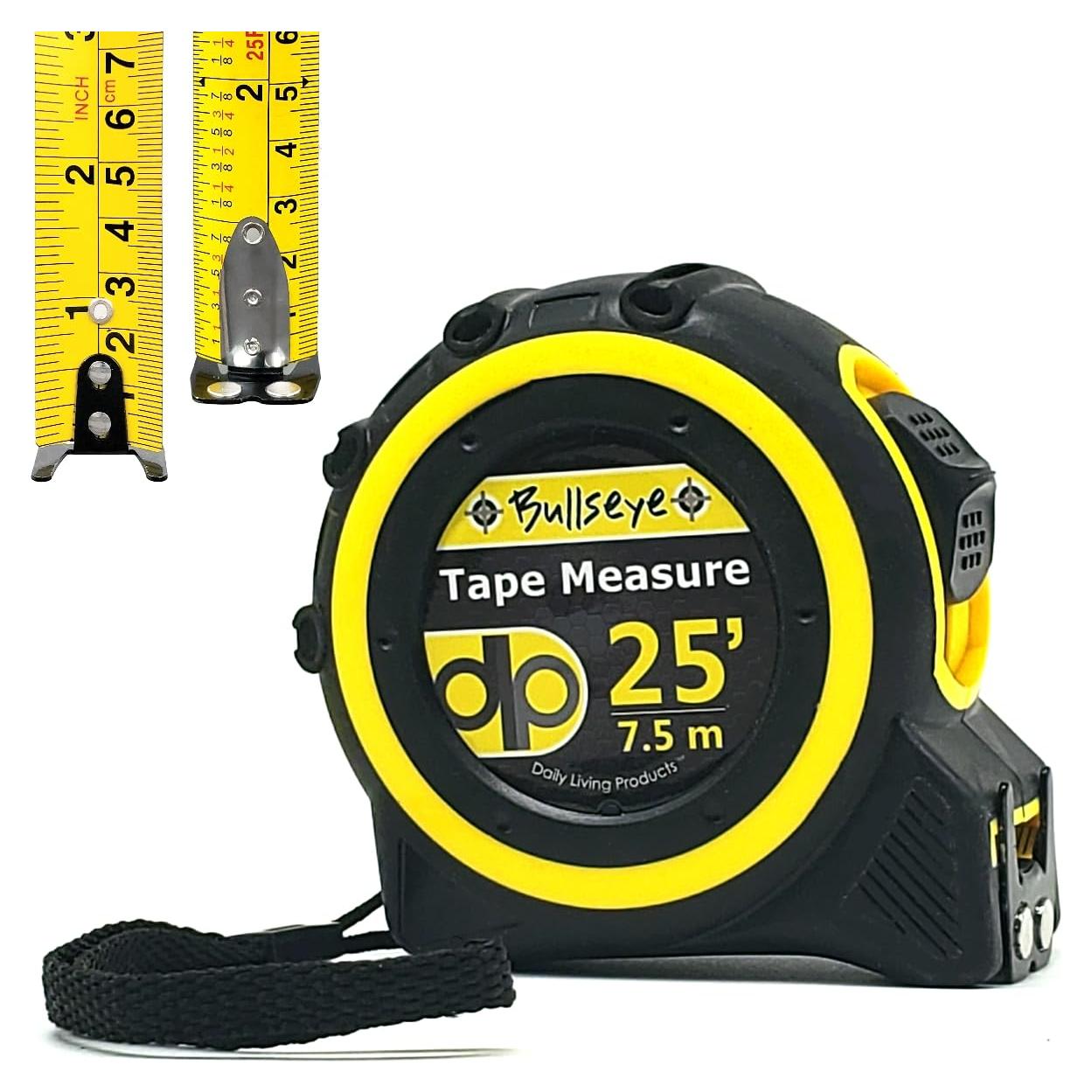 Bullseye 25 Ft Tape Measure with Magnetic Hook - 1" Double-Sided Blade - Tape Measures with Imperial & Metric Measurements - Retractable Measuring Tapes with Fractions