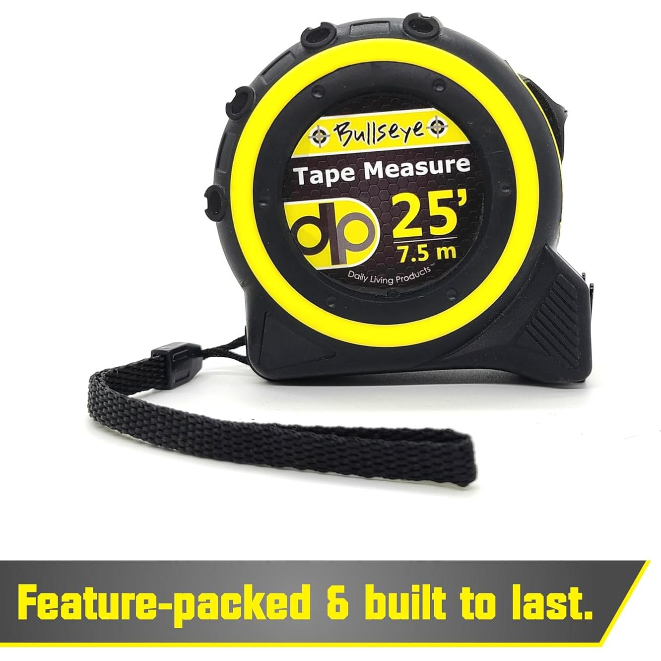 Bullseye 25 Ft Tape Measure with Magnetic Hook - 1" Double-Sided Blade - Tape Measures with Imperial & Metric Measurements - Retractable Measuring Tapes with Fractions