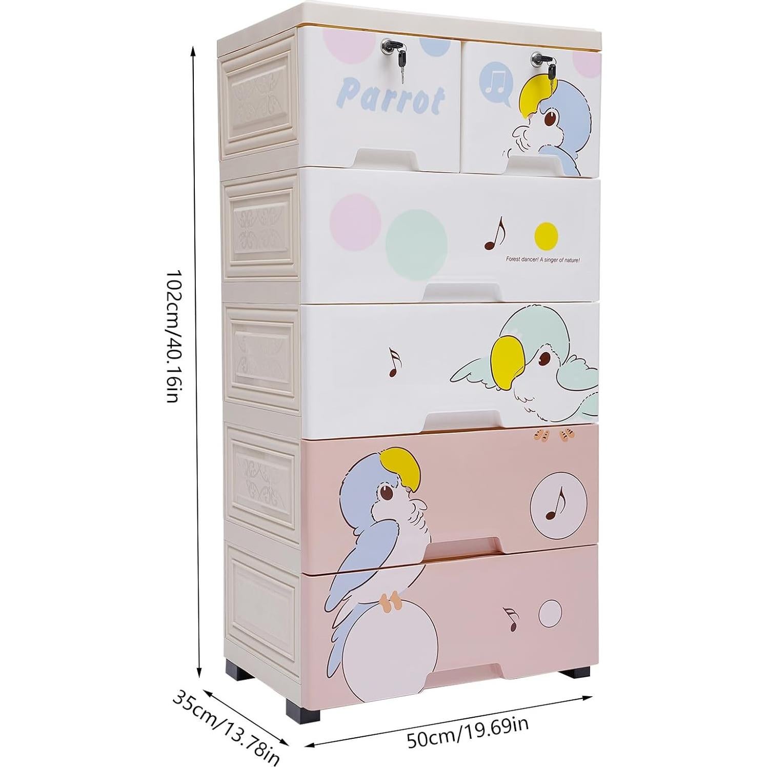 Plastic Drawers Dresser 6 Drawers Plastic Closet Drawers with Lock Tall Dresser Organizer for Clothes Small Closet Organizer Shelf Lockable Storage Cabinet Drawers Organizer (Parrot)