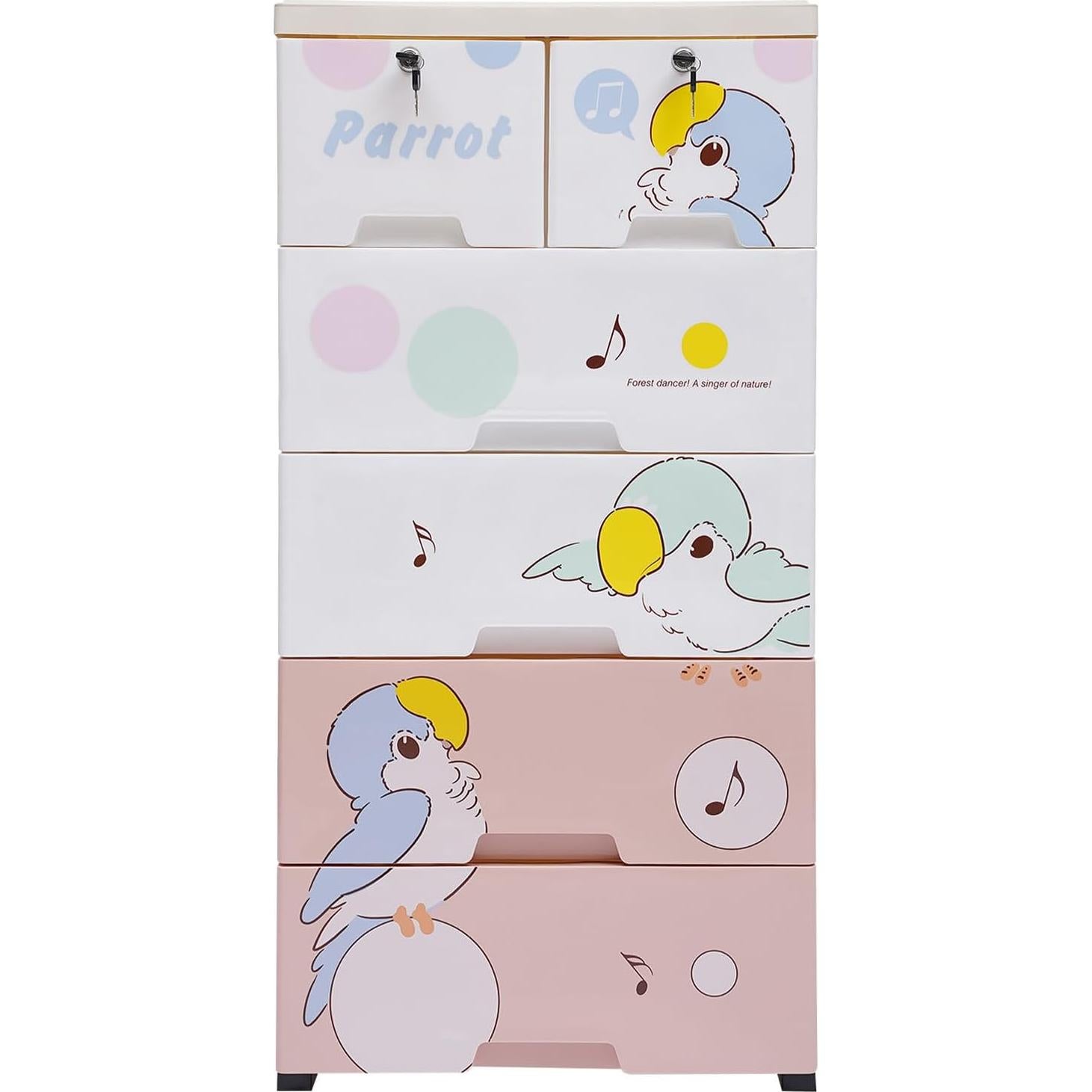 Plastic Drawers Dresser 6 Drawers Plastic Closet Drawers with Lock Tall Dresser Organizer for Clothes Small Closet Organizer Shelf Lockable Storage Cabinet Drawers Organizer (Parrot)