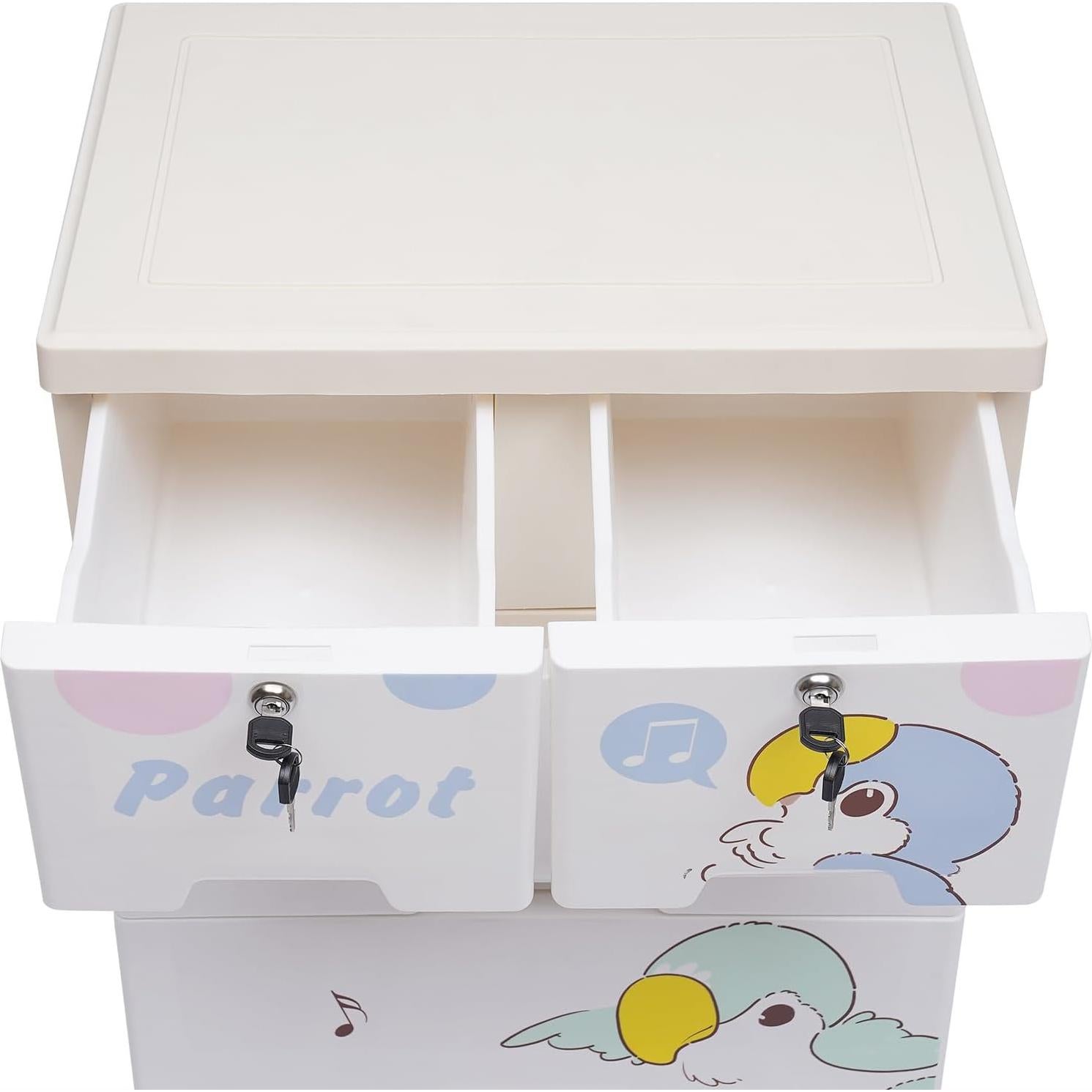 Plastic Drawers Dresser 6 Drawers Plastic Closet Drawers with Lock Tall Dresser Organizer for Clothes Small Closet Organizer Shelf Lockable Storage Cabinet Drawers Organizer (Parrot)