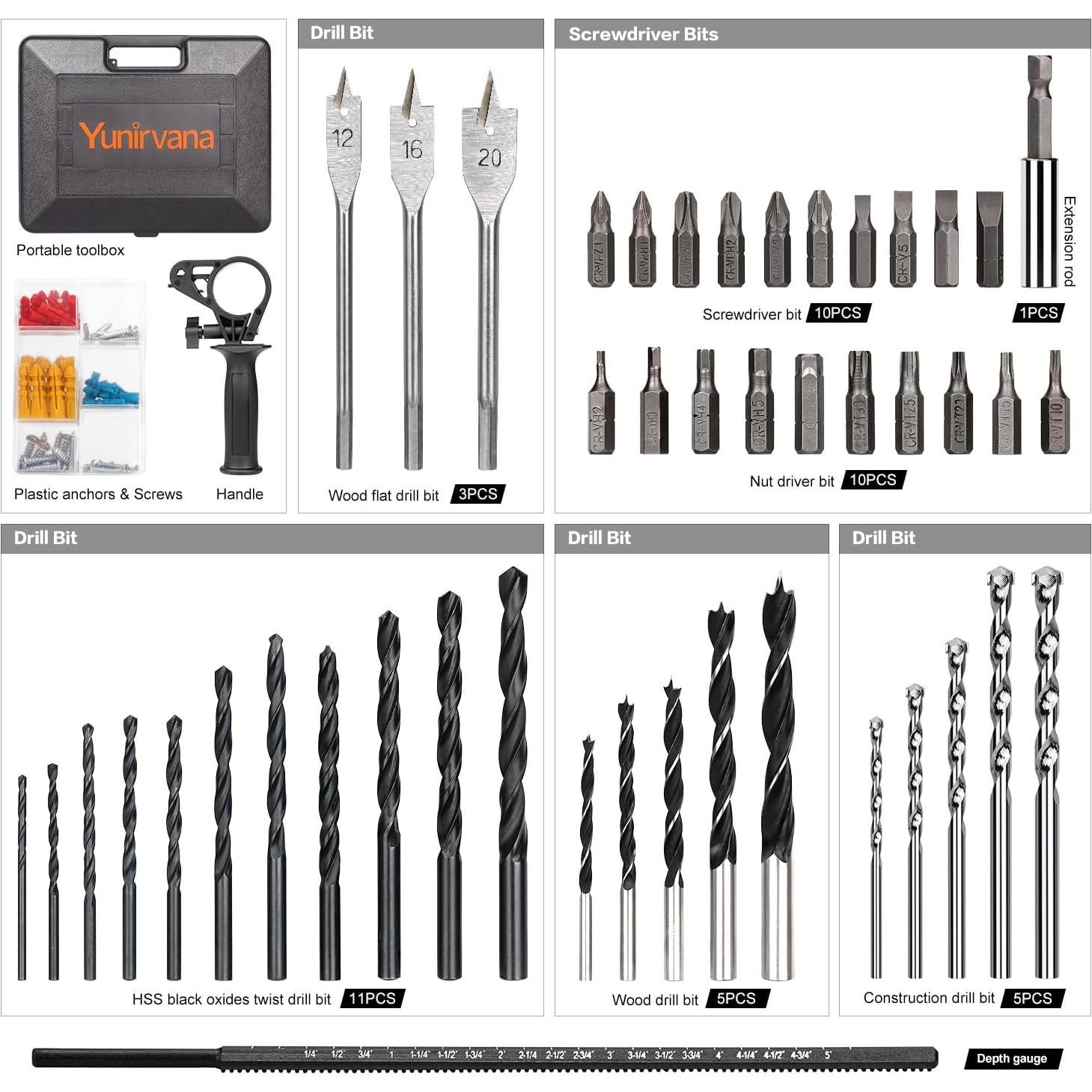 Taladro de impacto eléctrico Yunirvana 4.5A 105 accesorios