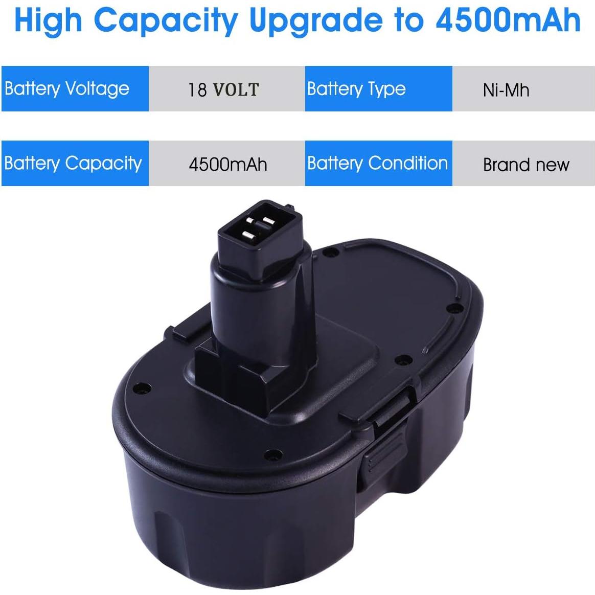 2-Pack [Upgraded to 4500mAh] High Capacity DC9096 DC9098 Replacement Battery Compatible with Dewalt 18V Battery DC9099 DW9095 DW9096 DW9098 DW9099 DE9038 18 Volt Cordless Drill Driver Tools(Black)