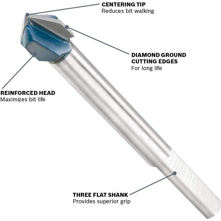 Broca para Vidrio y Azulejos Bosch GT1000 Carburo 25.4 mm