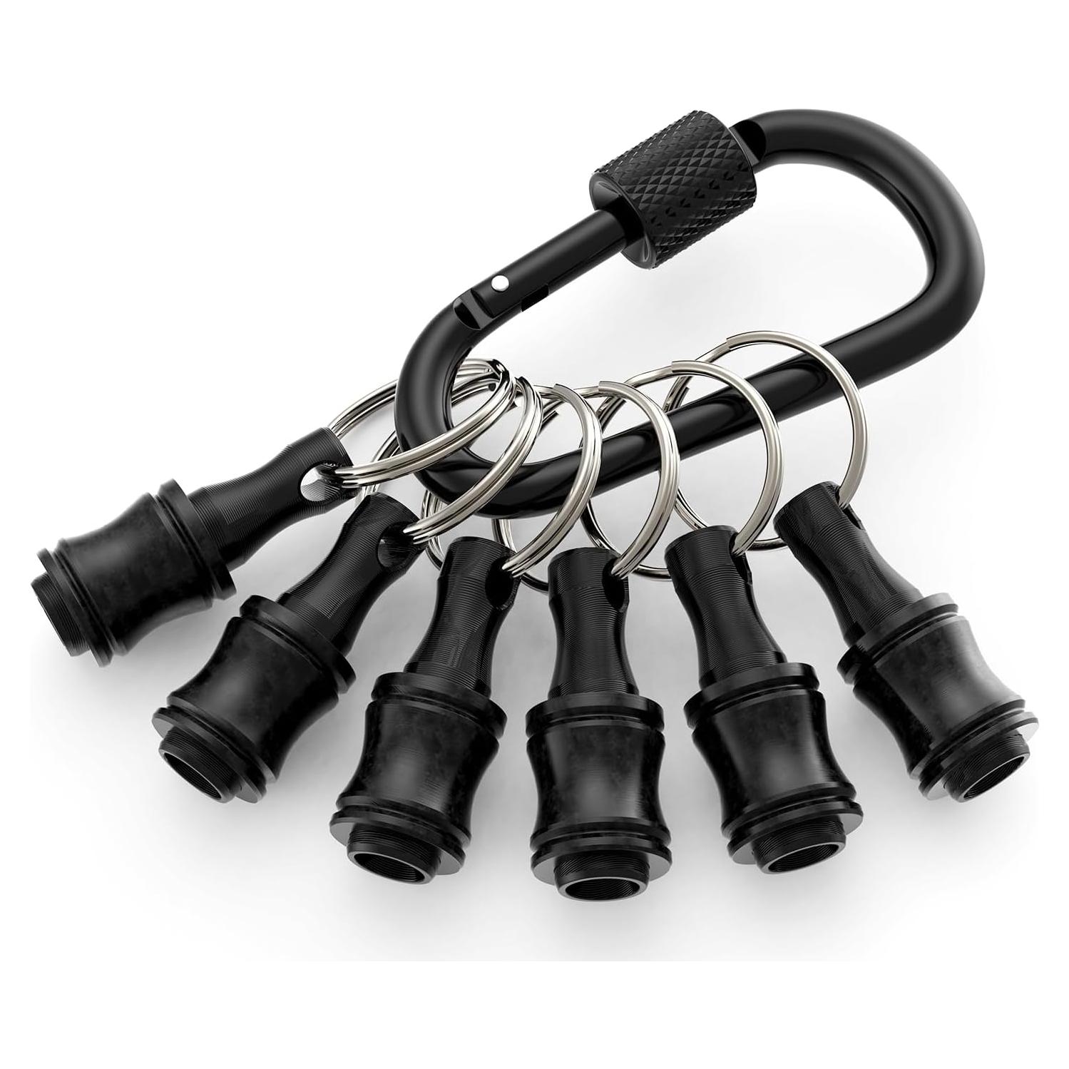 Valkynos 6 Pcs Drill Bit Holder Mens Gifts, 1/4 Bit Holder Key Chain, Impact Bit Holder, Quick Release Bit Organizer Cool Gadgets for Nut Driver Screwdriver&Drill Bits w/Key Chain Carabiner