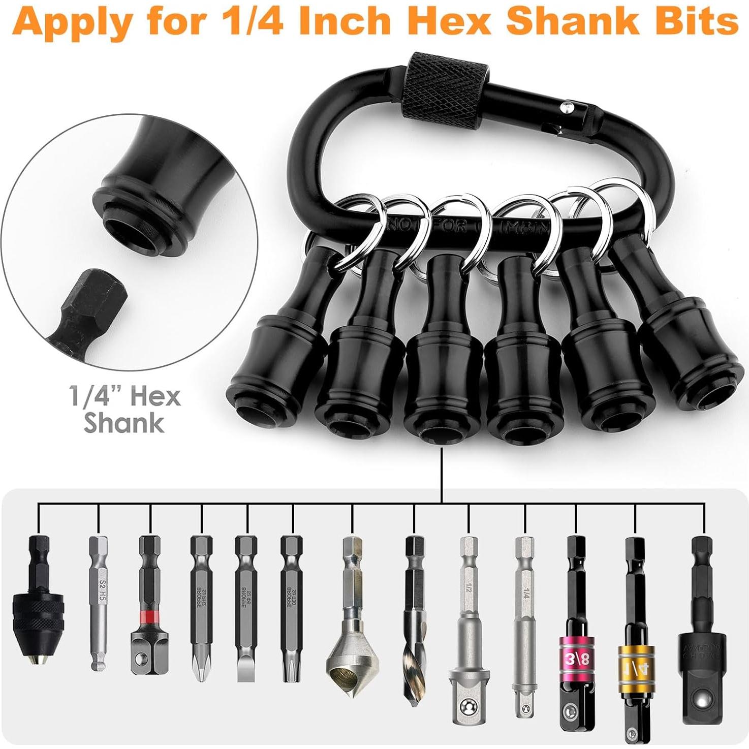 Valkynos 6 Pcs Drill Bit Holder Mens Gifts, 1/4 Bit Holder Key Chain, Impact Bit Holder, Quick Release Bit Organizer Cool Gadgets for Nut Driver Screwdriver&Drill Bits w/Key Chain Carabiner