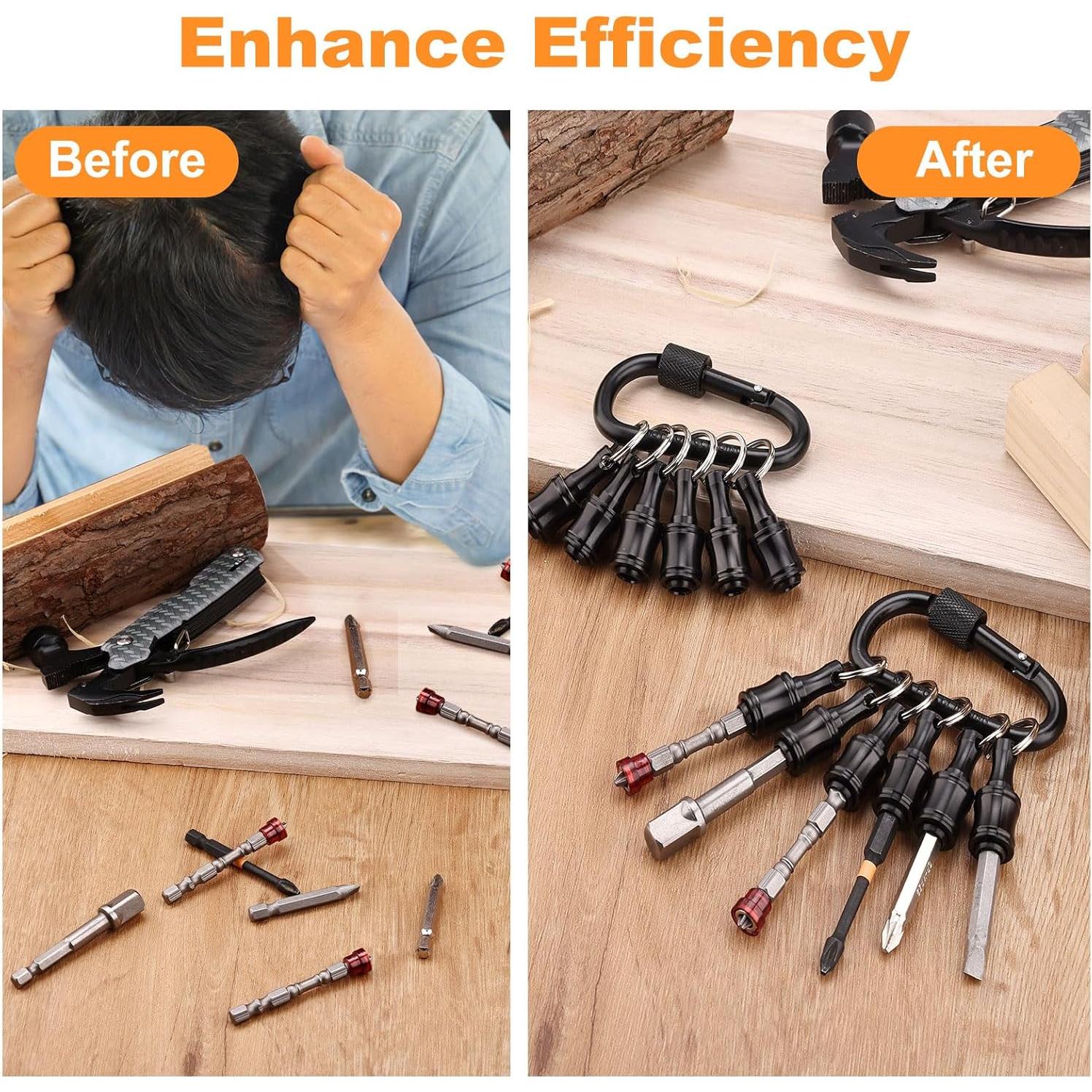 Valkynos 6 Pcs Drill Bit Holder Mens Gifts, 1/4 Bit Holder Key Chain, Impact Bit Holder, Quick Release Bit Organizer Cool Gadgets for Nut Driver Screwdriver&Drill Bits w/Key Chain Carabiner