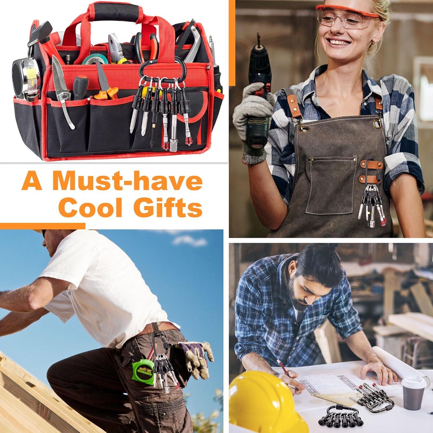 Valkynos 6 Pcs Drill Bit Holder Mens Gifts, 1/4 Bit Holder Key Chain, Impact Bit Holder, Quick Release Bit Organizer Cool Gadgets for Nut Driver Screwdriver&Drill Bits w/Key Chain Carabiner