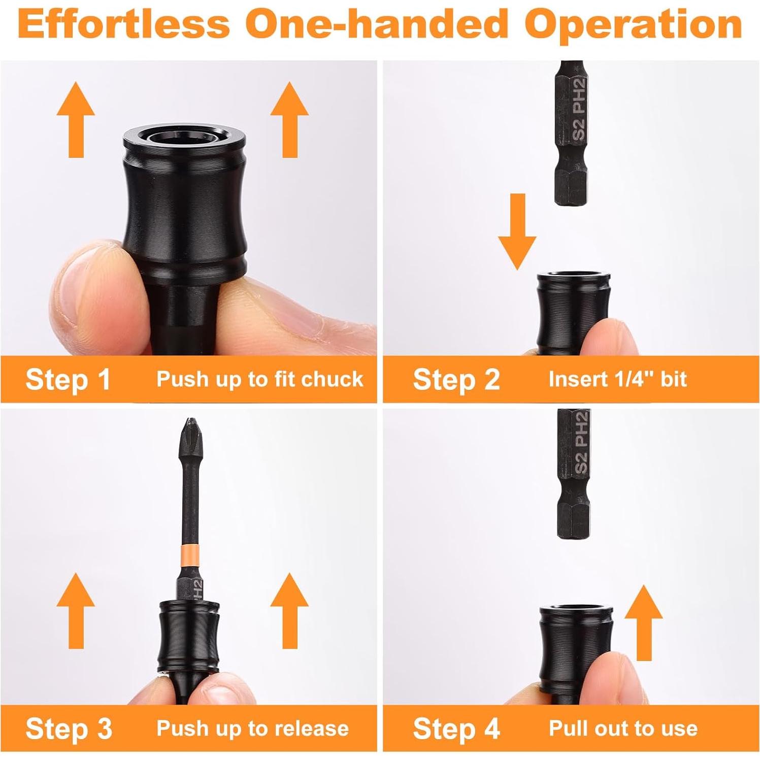 Valkynos 6 Pcs Drill Bit Holder Mens Gifts, 1/4 Bit Holder Key Chain, Impact Bit Holder, Quick Release Bit Organizer Cool Gadgets for Nut Driver Screwdriver&Drill Bits w/Key Chain Carabiner