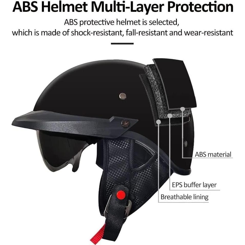 Casco de Motocicleta Kdlkxjzw Retro Negro Mate con Visera Solar