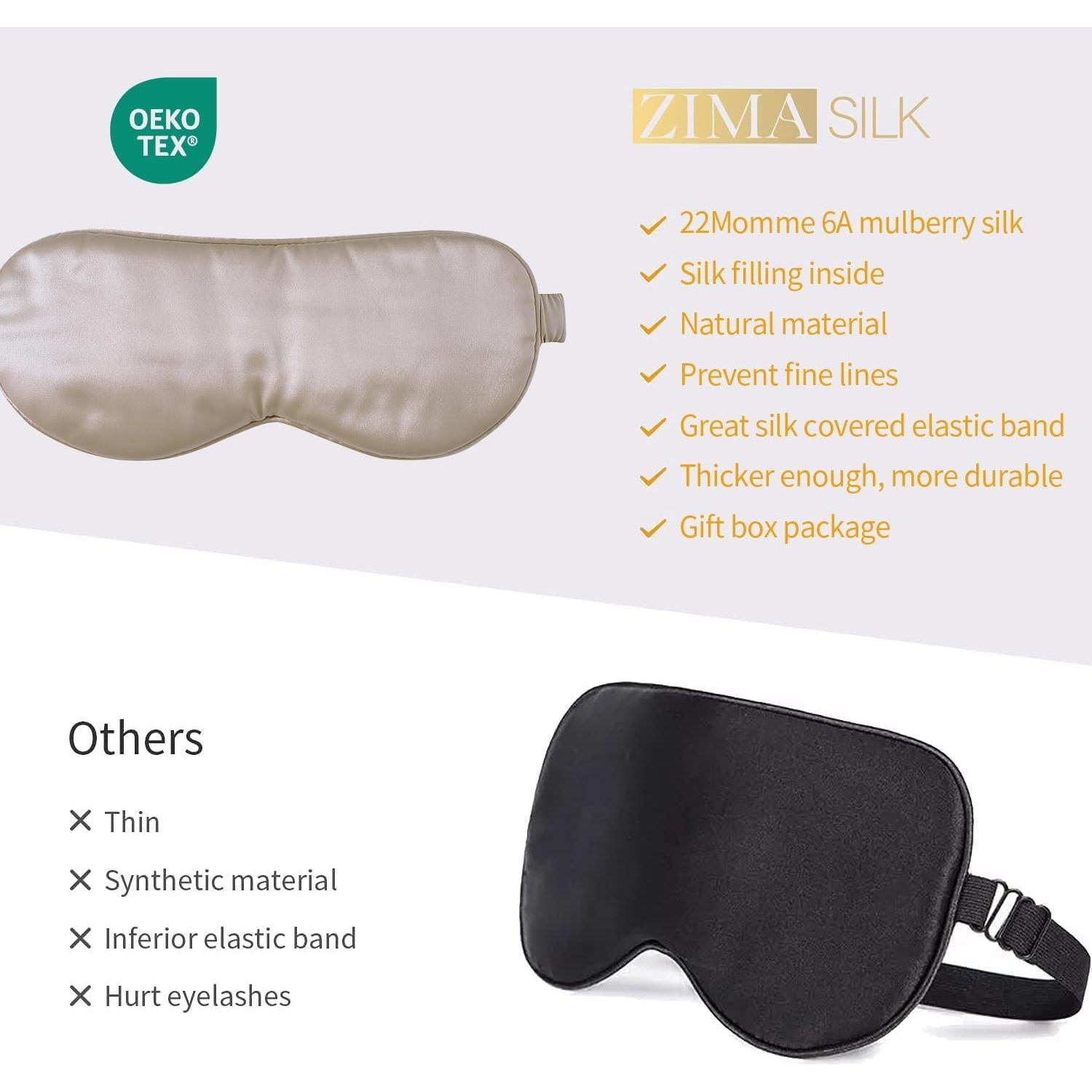 ZIMASILK Máscara de Sueño de Seda 22 Momme Ajustable Beige