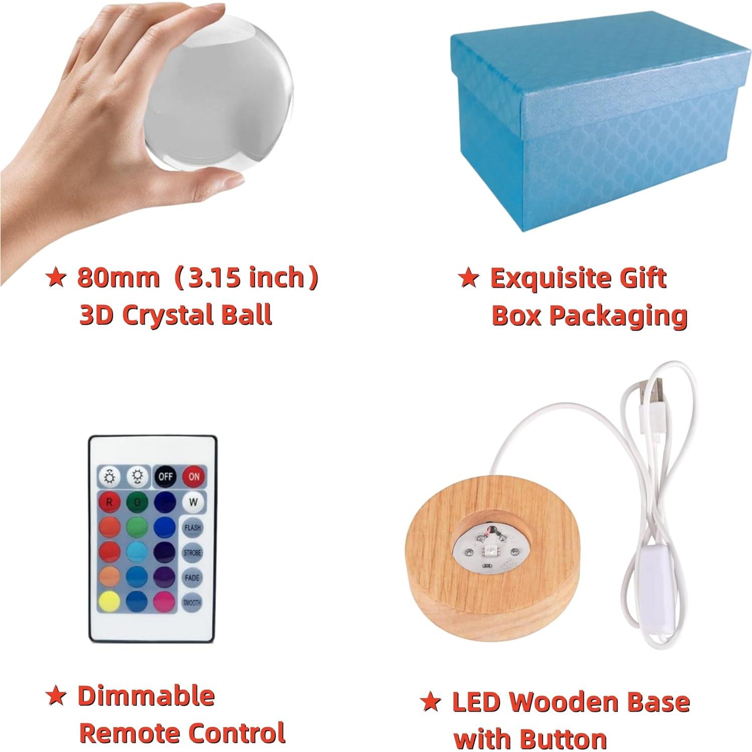Lámpara de Bola de Cristal 3D Conalisk 8 cm LED 16 Colores