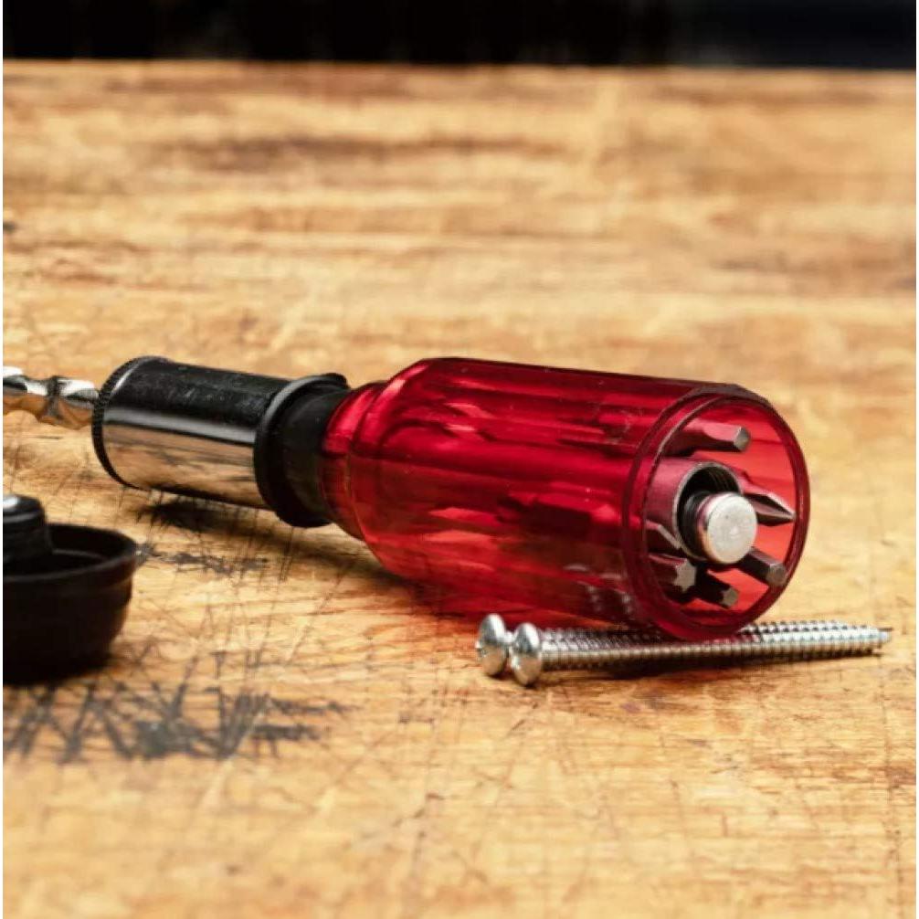 Kings County Tools Yankee Style Screwdriver | 7 Double-Sided Bits Included | Rotating Barrel with Hex Chuck | 3-Position Selector - Locked, Spiral-In and Spiral-Out | Easy on Hands