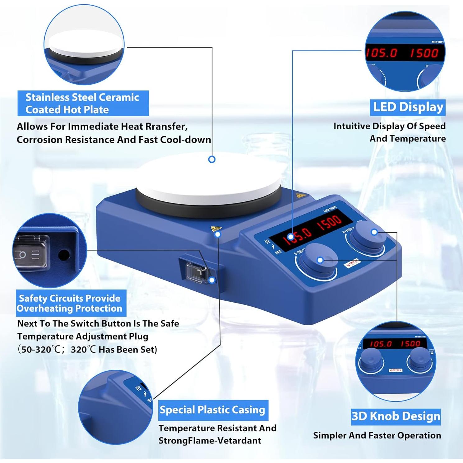 Placa Calentadora Magnética FOUR E'S 5" 280°C 5L Agitador