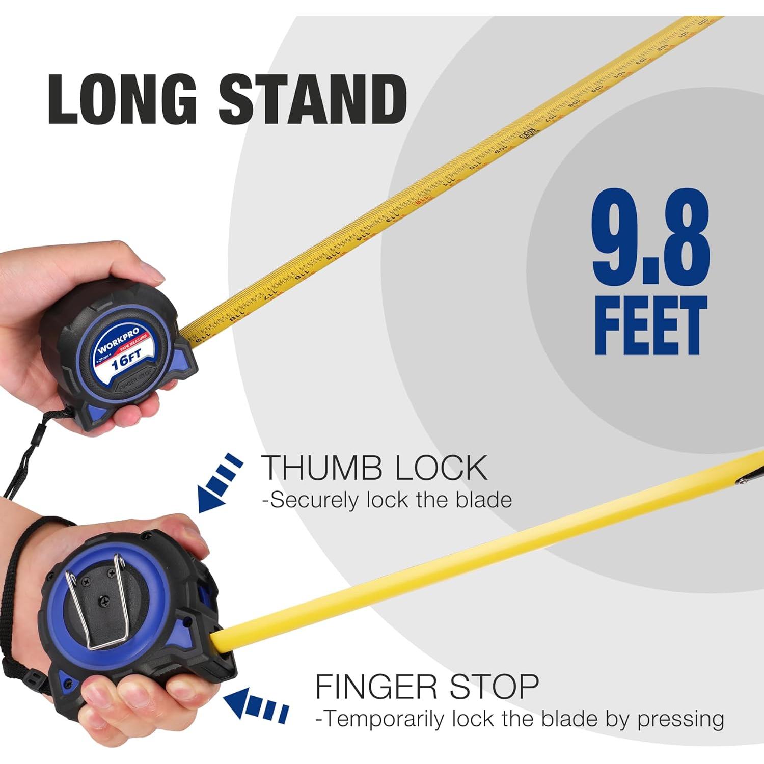 Cinta Métrica Workpro 4.88m con Gancho Magnético y Clip