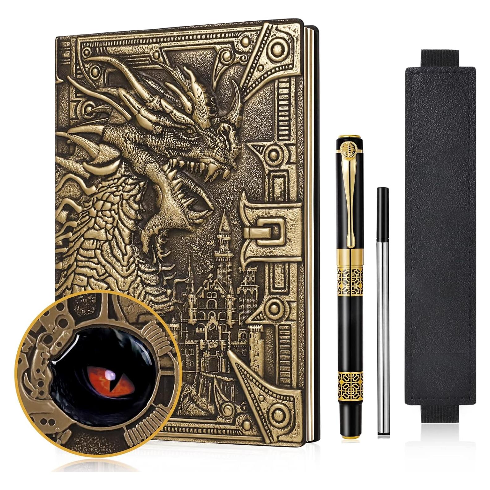 Cuaderno de Piel Dragón 3D JiaoJiRen A5 Vintage con Bolígrafo