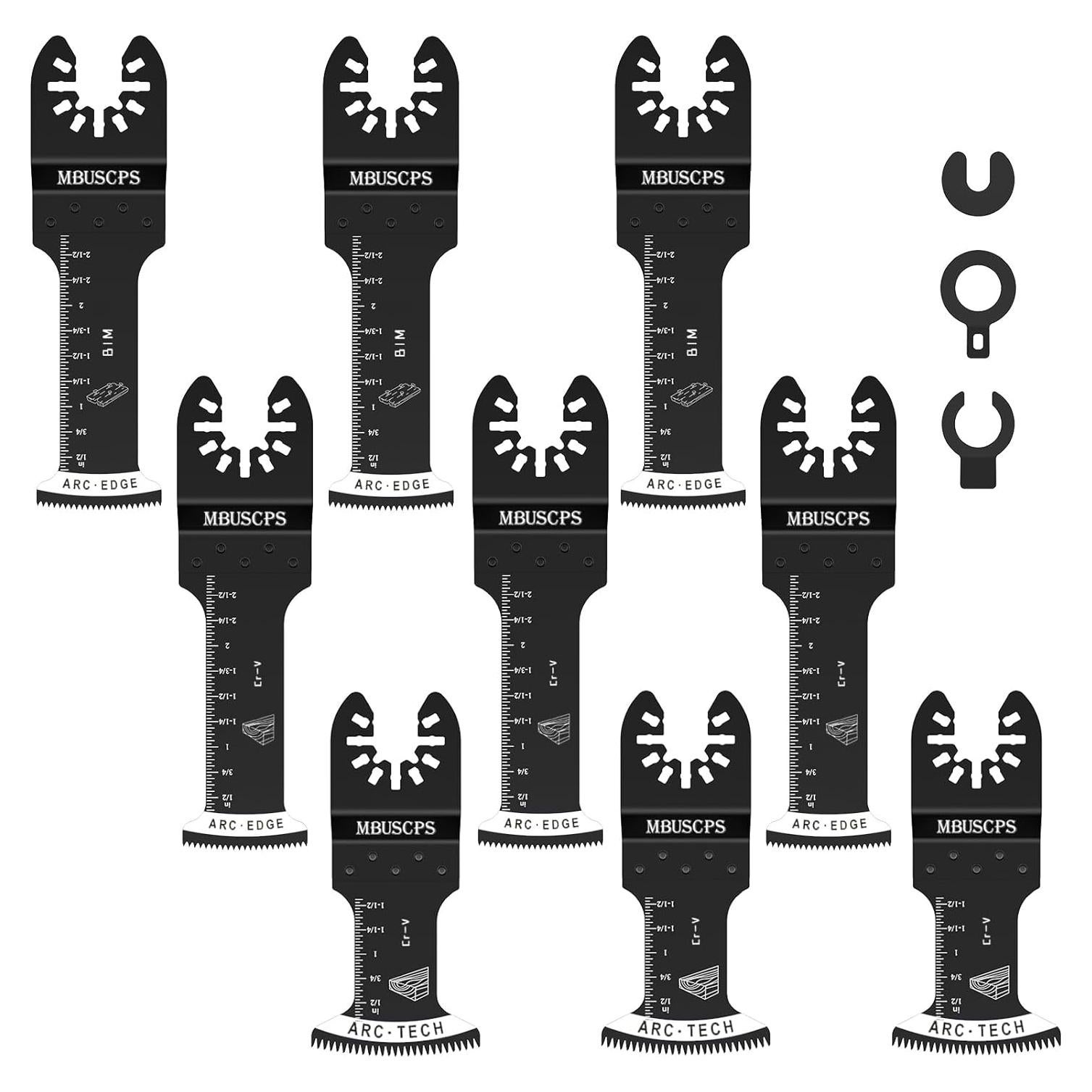 9pcs Extra Long Multi Tool Blades: Curved Edge Bi-Metal Oscillating Tool Blade for Metal, Japanese Tooth Blades for Wood, Fit Universal Oscillating Tools