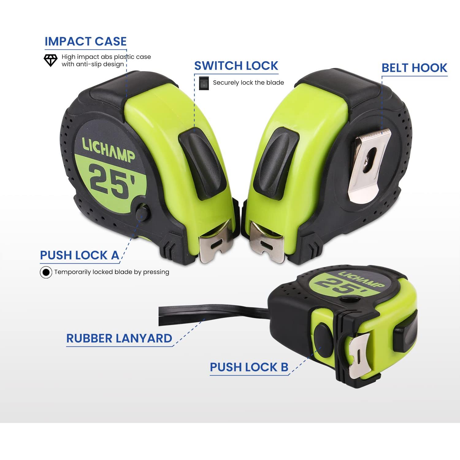 Cinta Métrica LICHAMP 7.62m Paquete de 6 Fracciones 1/8