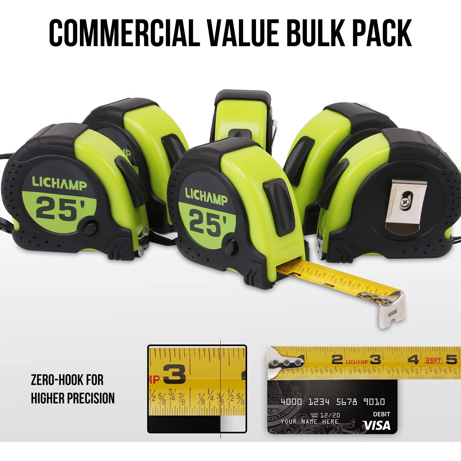 Cinta Métrica LICHAMP 7.62m Paquete de 6 Fracciones 1/8