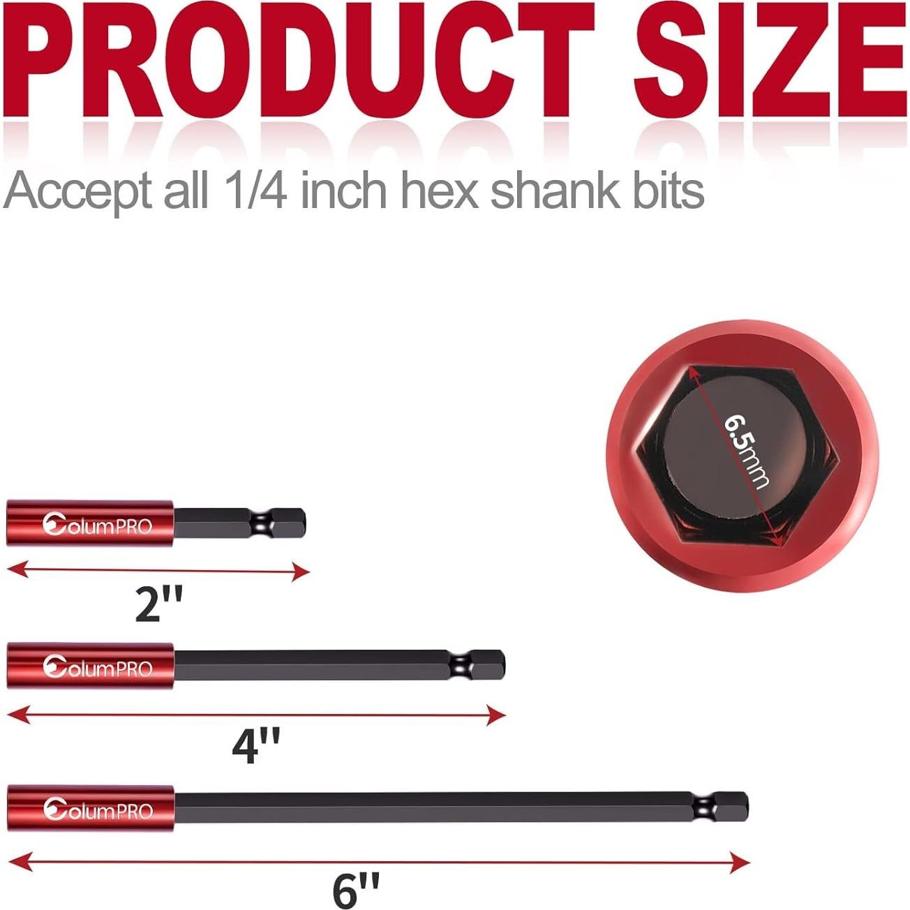 6PCS Strong Magnetic Drill Bit Extension Holder for Impact Driver,1/4" Hex Shank S2 Steel Magnetic Screwdriver Extension,Straight Without Bending Drill Bit Extender,2, 4, 6-inch Extensions