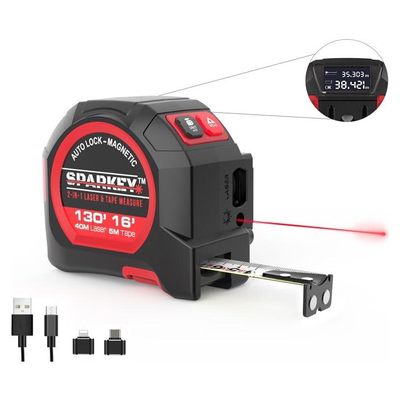 Cinta Métrica Láser 2-en-1 Sparkey DT10 39.62m y 4.88m