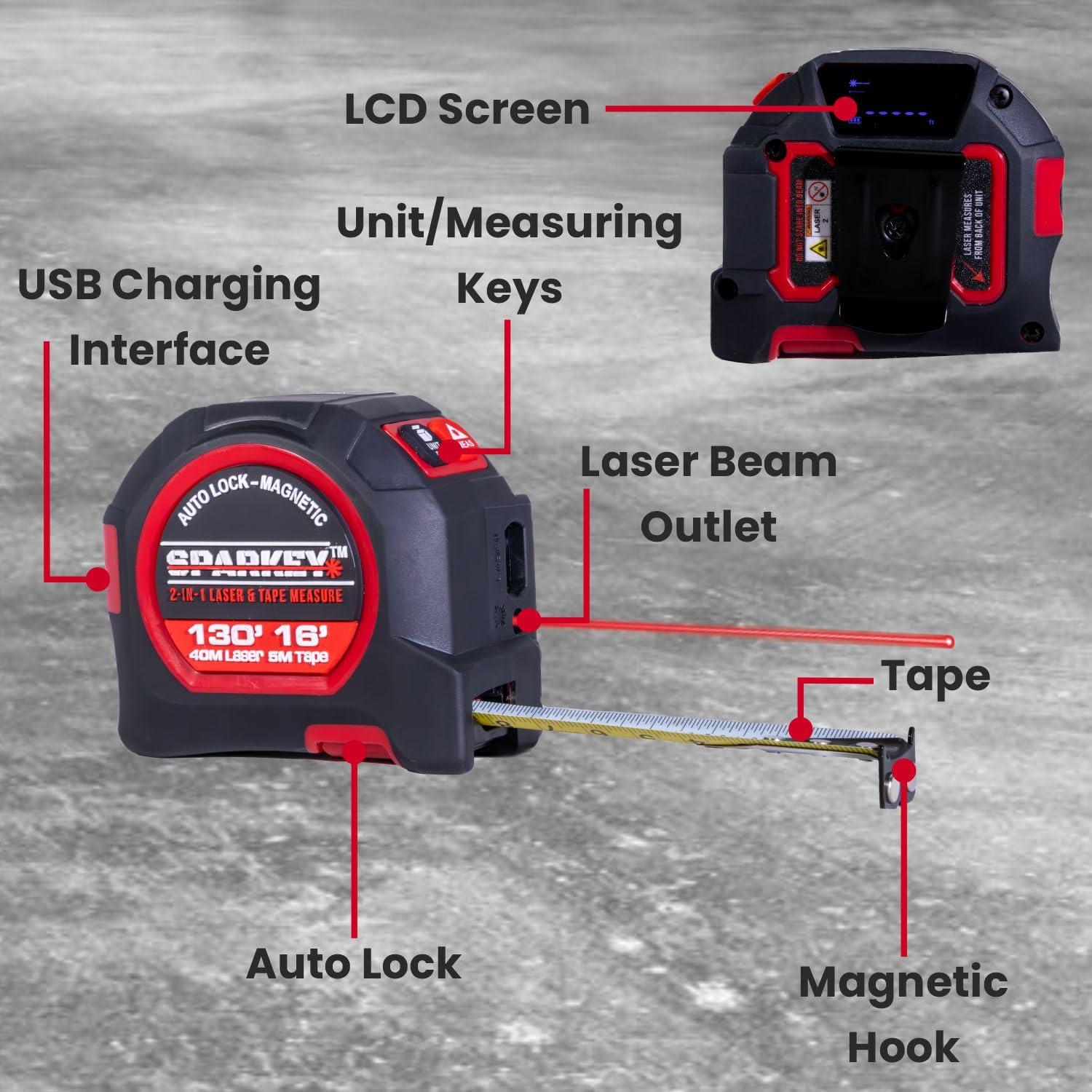 Cinta Métrica Láser 2-en-1 Sparkey DT10 39.62m y 4.88m