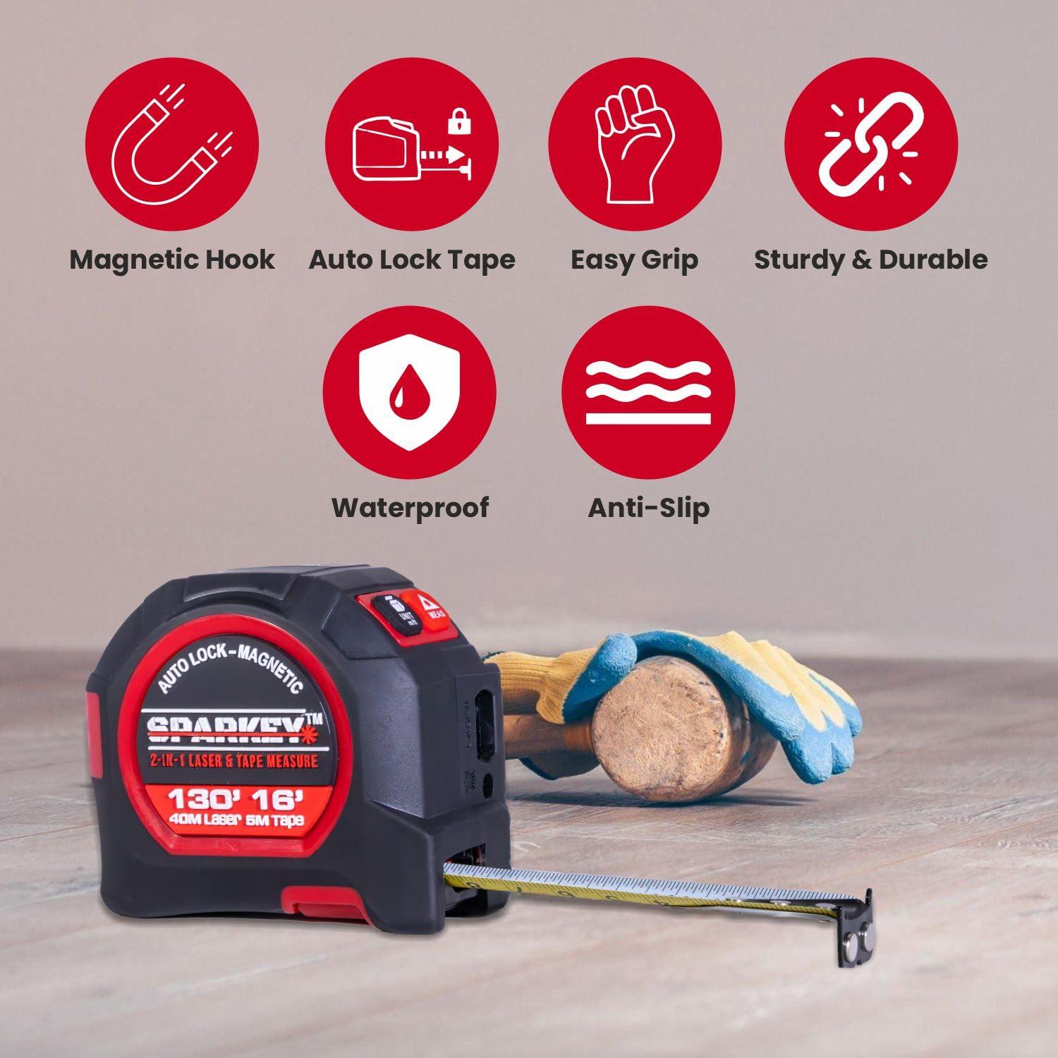 Cinta Métrica Láser 2-en-1 Sparkey DT10 39.62m y 4.88m