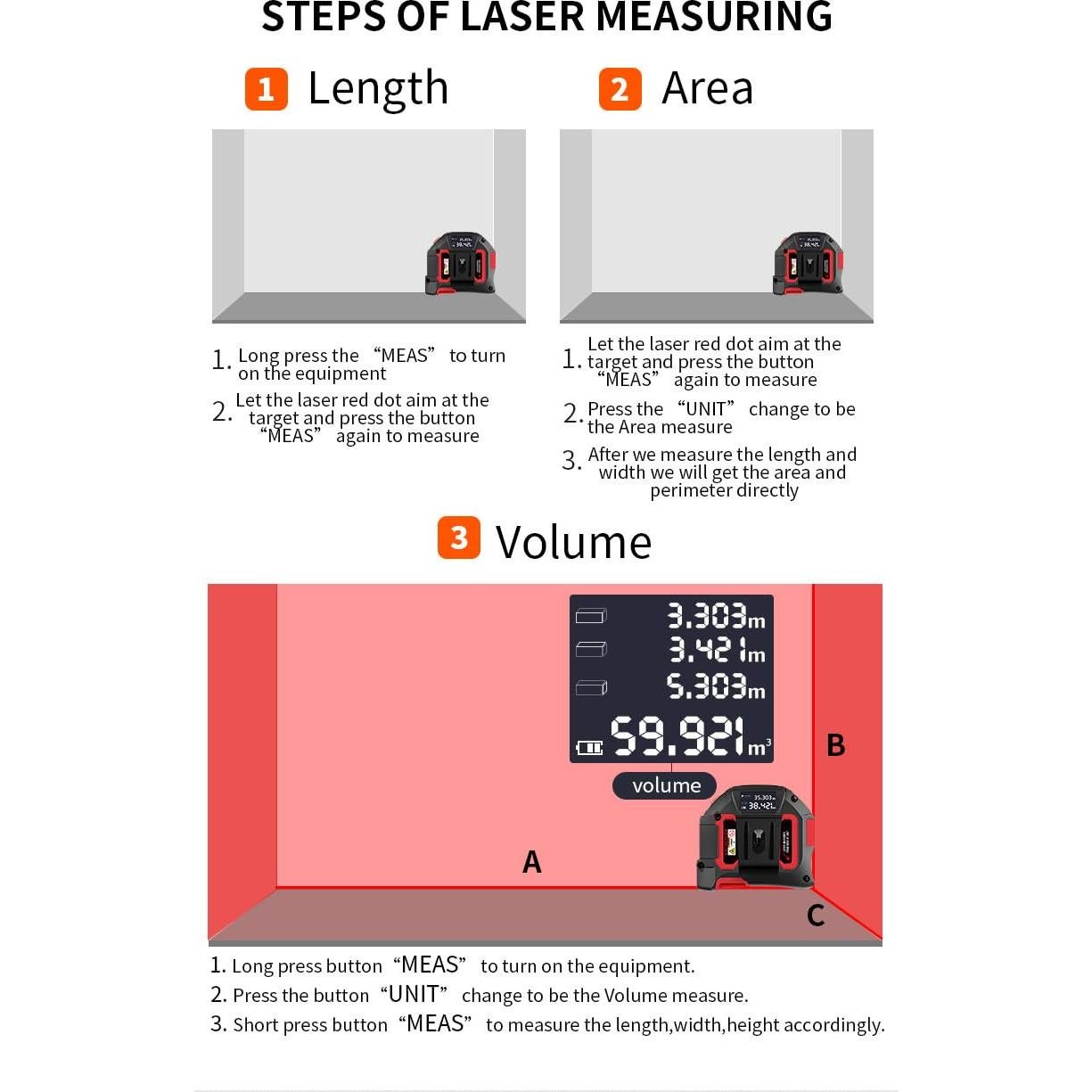 Cinta Métrica Láser 2-en-1 Sparkey DT10 39.62m y 4.88m